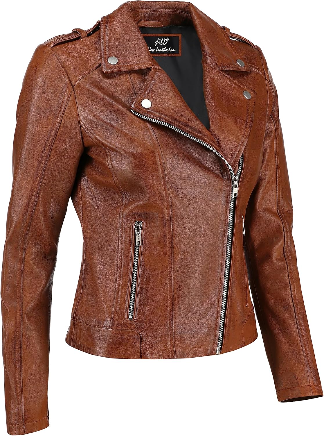 Jild Biker Style Vintage Leather Jacket Women - Casual Fashion Motorcycle Zip-Up Lightweight Coat Collar Women Leather Jacket - Image 3
