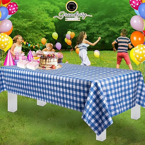 Miniatura 6 de Mantel de plástico de alta calidad - 54 in. x 108 pulgadas. Grandipity - Mantel rectangular (6 y 12 unidades), Cuadros de cuadros azules.