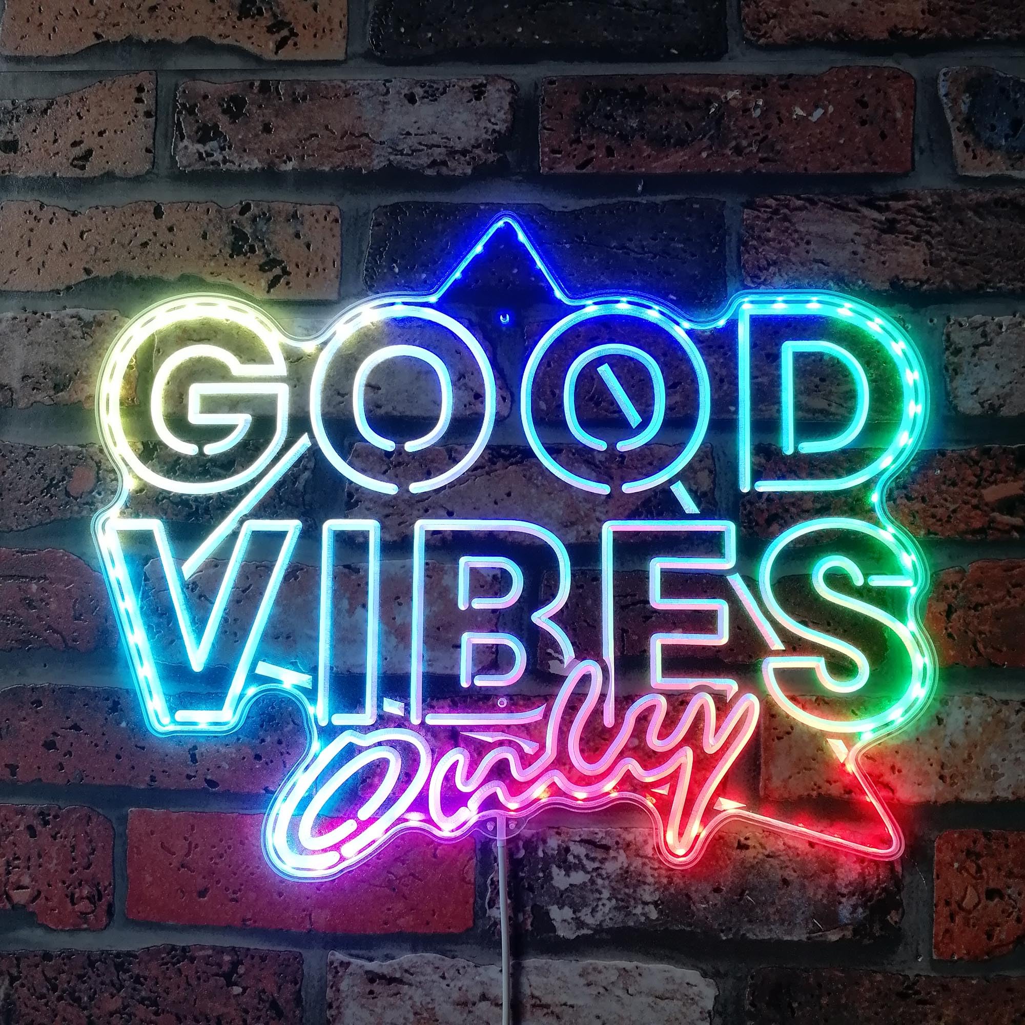 ADVPRO Good Vibes Only RGB Dynamic Glam LED Sign - Cut-to-Edge Shape - Smart 3D Wall Decoration - Multicolor Dynamic Signage st06s43-fnd-i0234-c — image 1