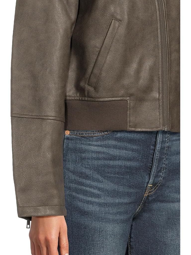 Gray Levi's® Faux Leather Bomber With Laydown Collar
