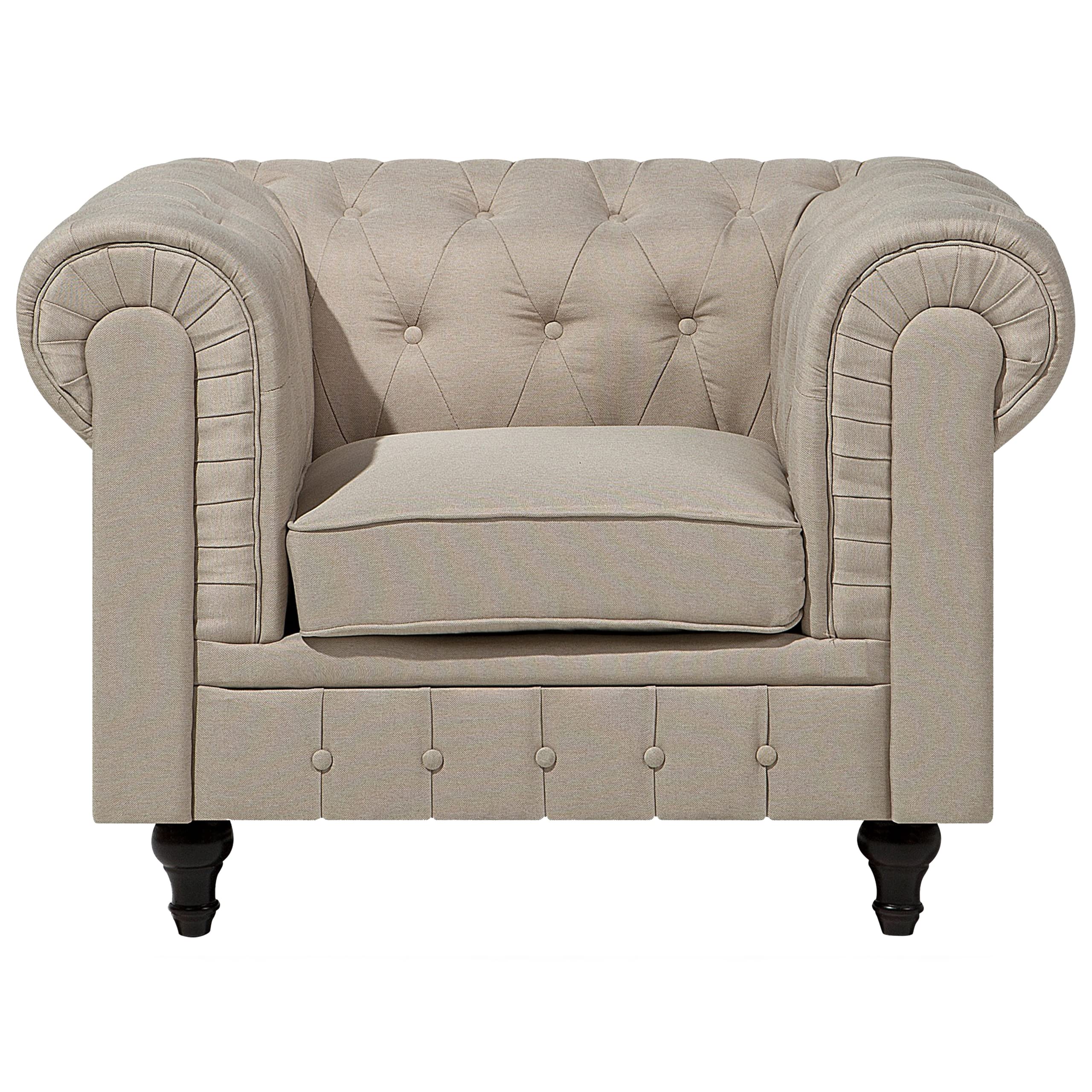 Ensemble Canapé et Fauteuil en Tissu Beige Dossier à Points Diamant Chesterfield