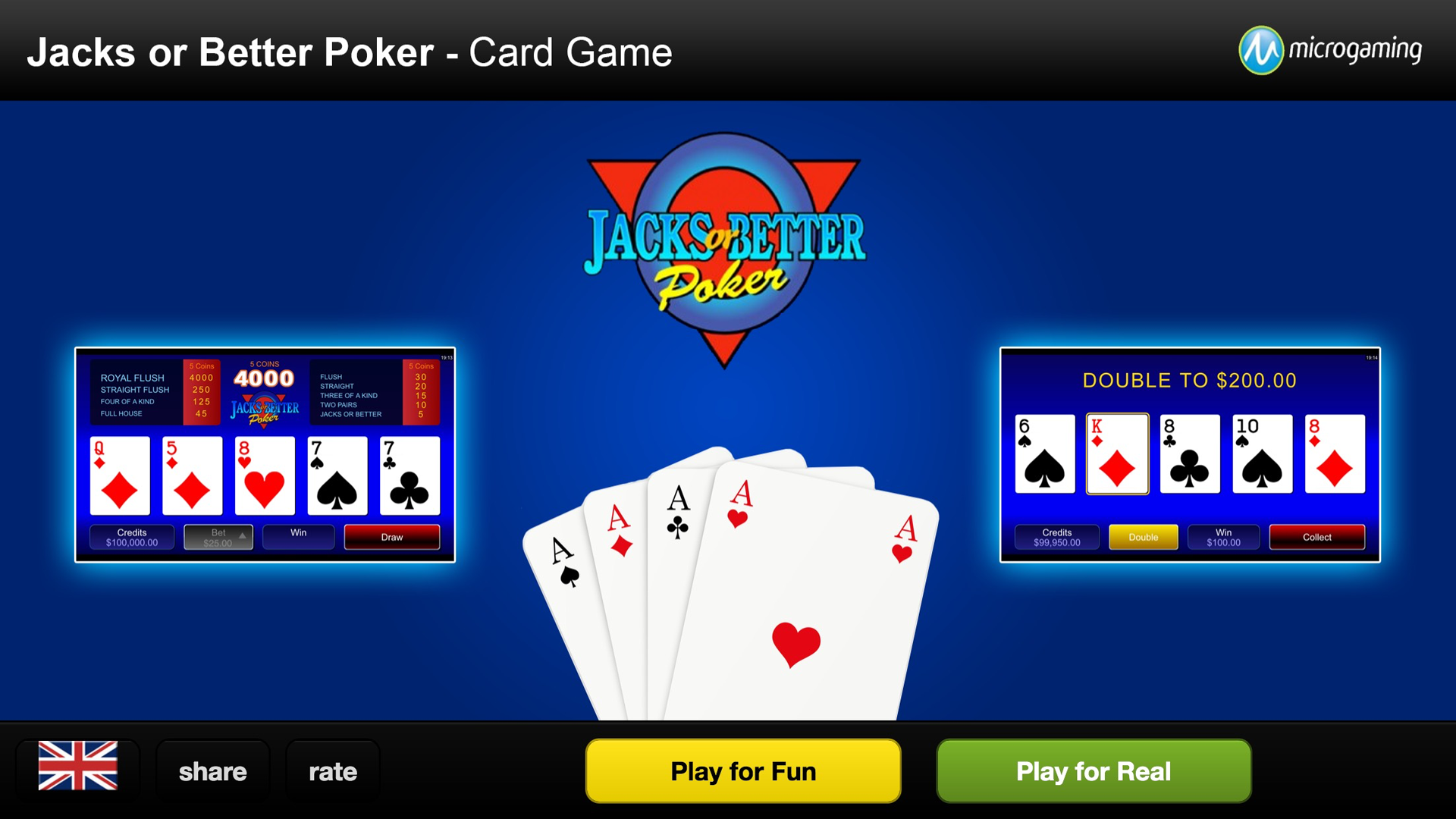 Popular Casino Card Game Jacks or Better Poker Microgaming App on