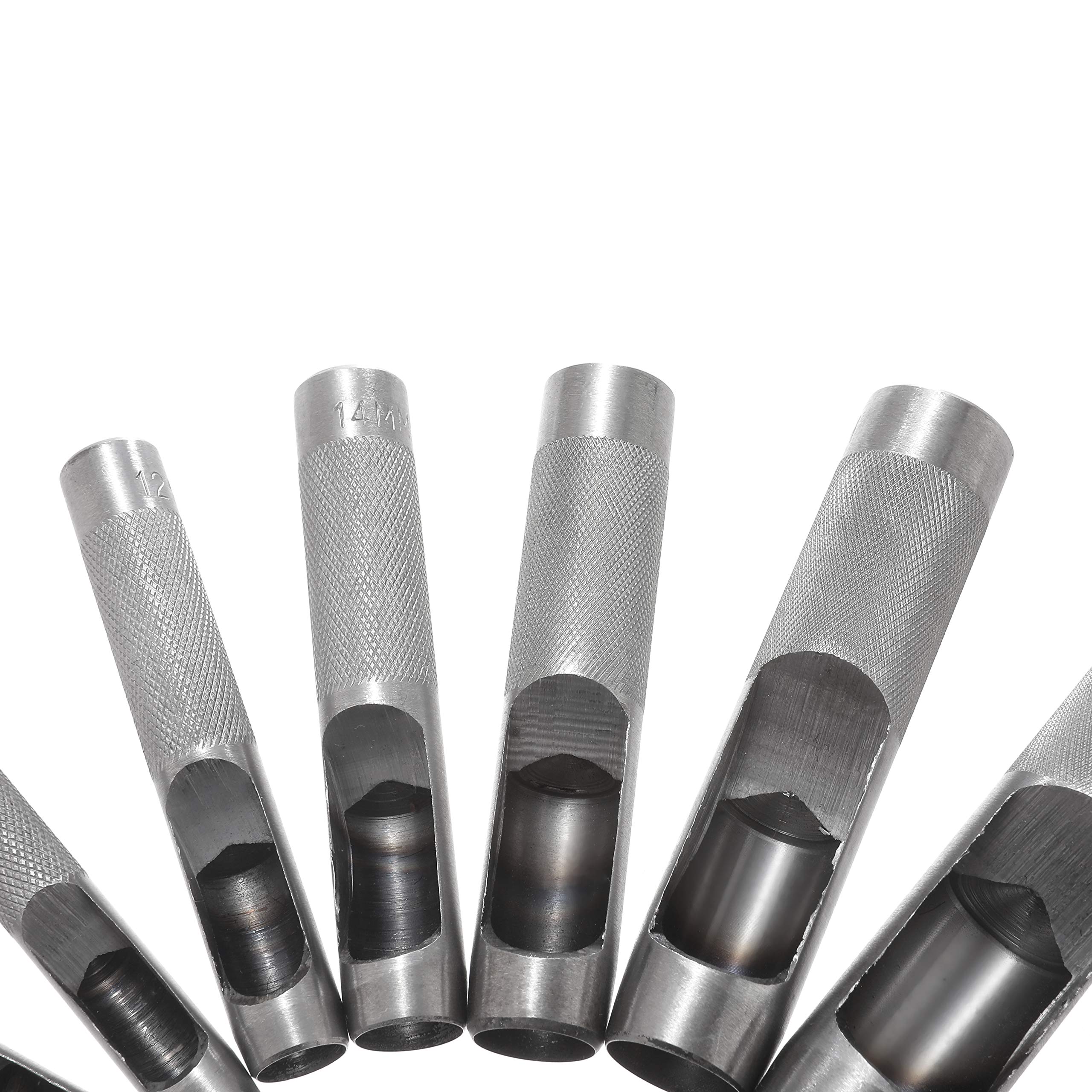 TOPWAY 15 Stück Locheisen Lochstanzer-Satz Stanzer 3-25mm Runde Stanzwerkzeug Set Locheisen Satz für Leder, Uhrenarmband, Dichtung Gürtel, Schuh, Stoff, Leinwand Kleidung, Öse