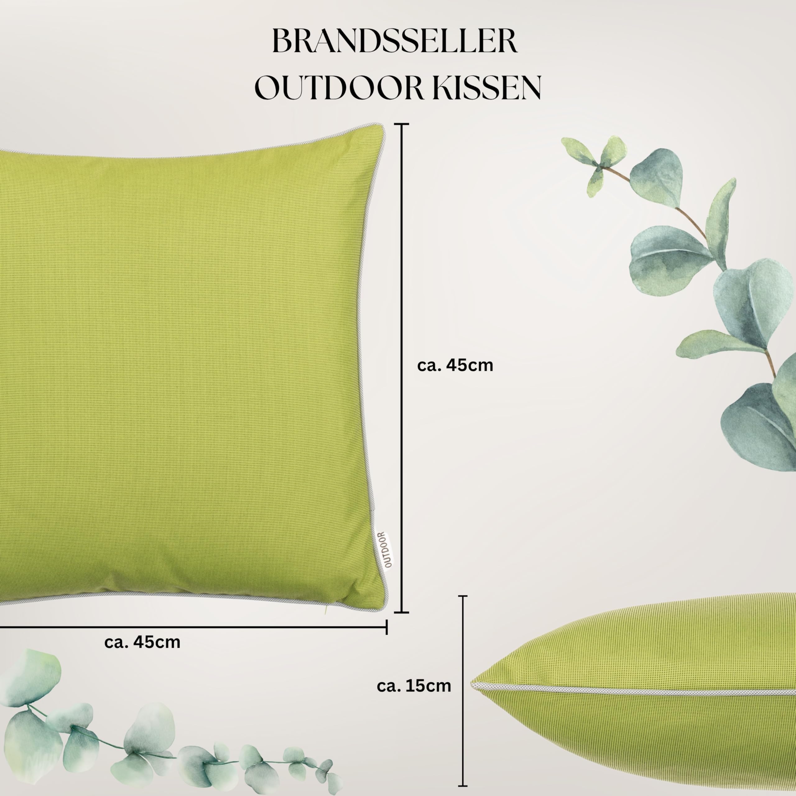 Brandsseller Set de 2 Cojines de Exterior 45x45 cm – Cojines Decorativos Impermeables con Ribete – Resistentes a la Intemperie para Jardín, Sofá, Balcón y Terraza – Verde