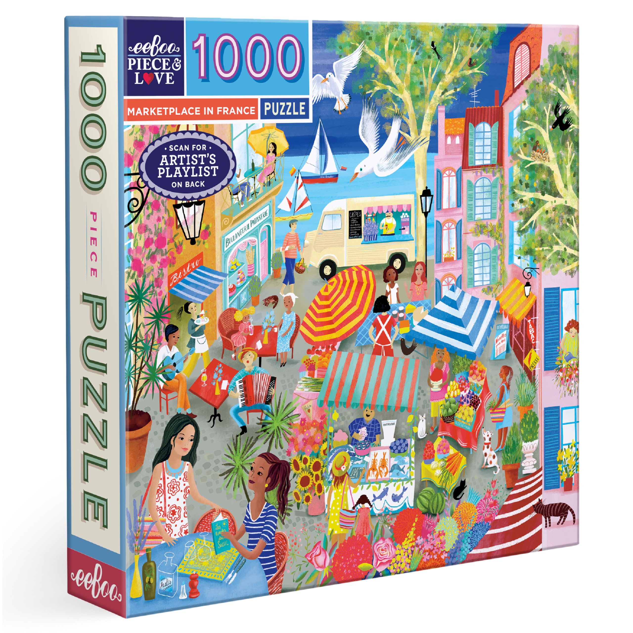eeBoo MARKETPLACE IN FRANCE 1000 pc Square Jigsaw Puzzle Super Deluxe PZTMFR