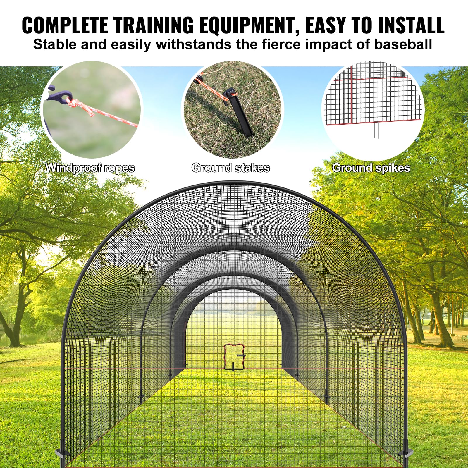 VEVOR Rete Gabbia da Baseball 10 x 3,6 x 3 m Telaio e Rete per Allenamento Nero