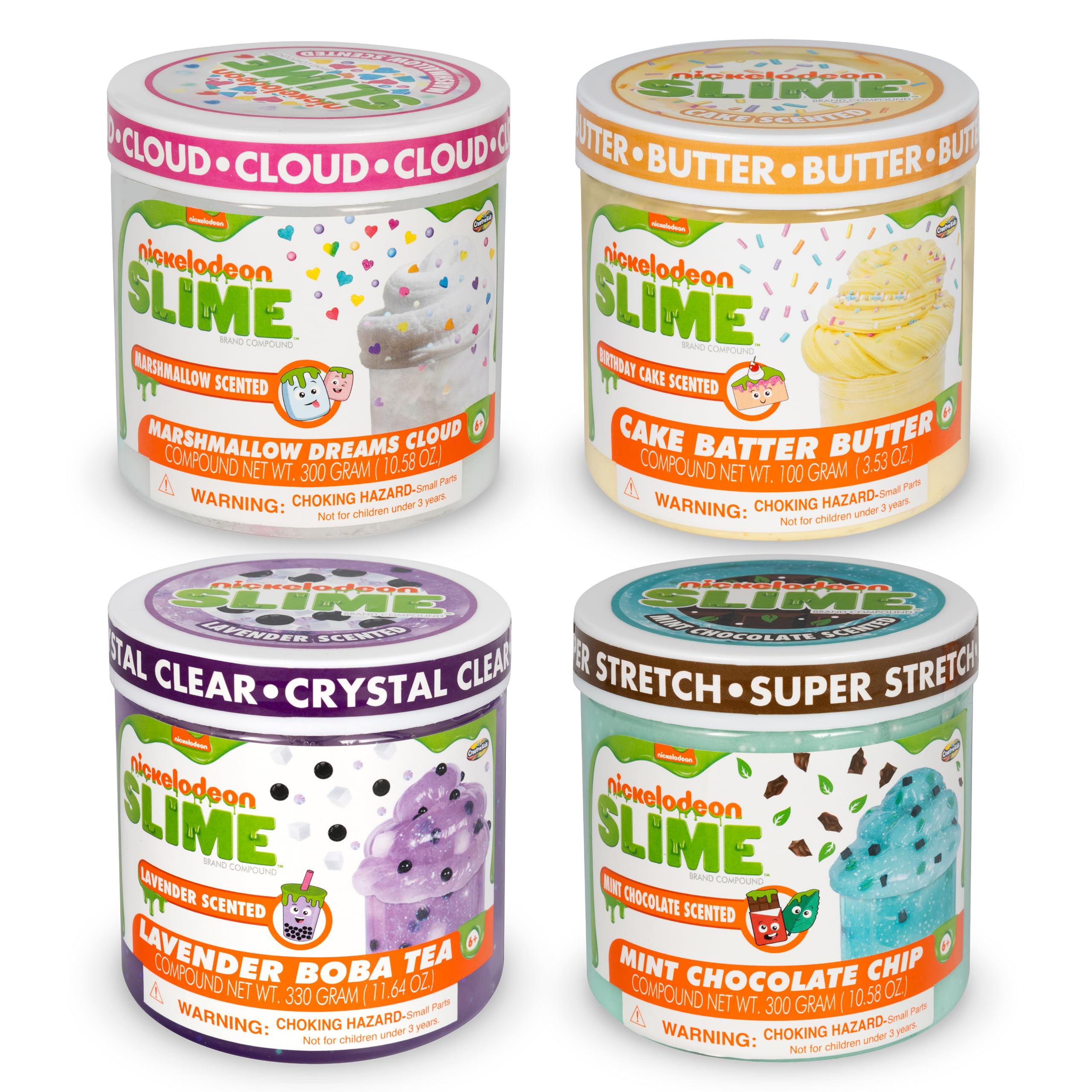 Creative KidsNickelodeon Slime Pack of 4 - Slime Jars Cake Batter Butter & Marshmallow Dreams Lavender Tea & Mint Chocolate Chip Cloud Slime Butter Scented Slime for Kids