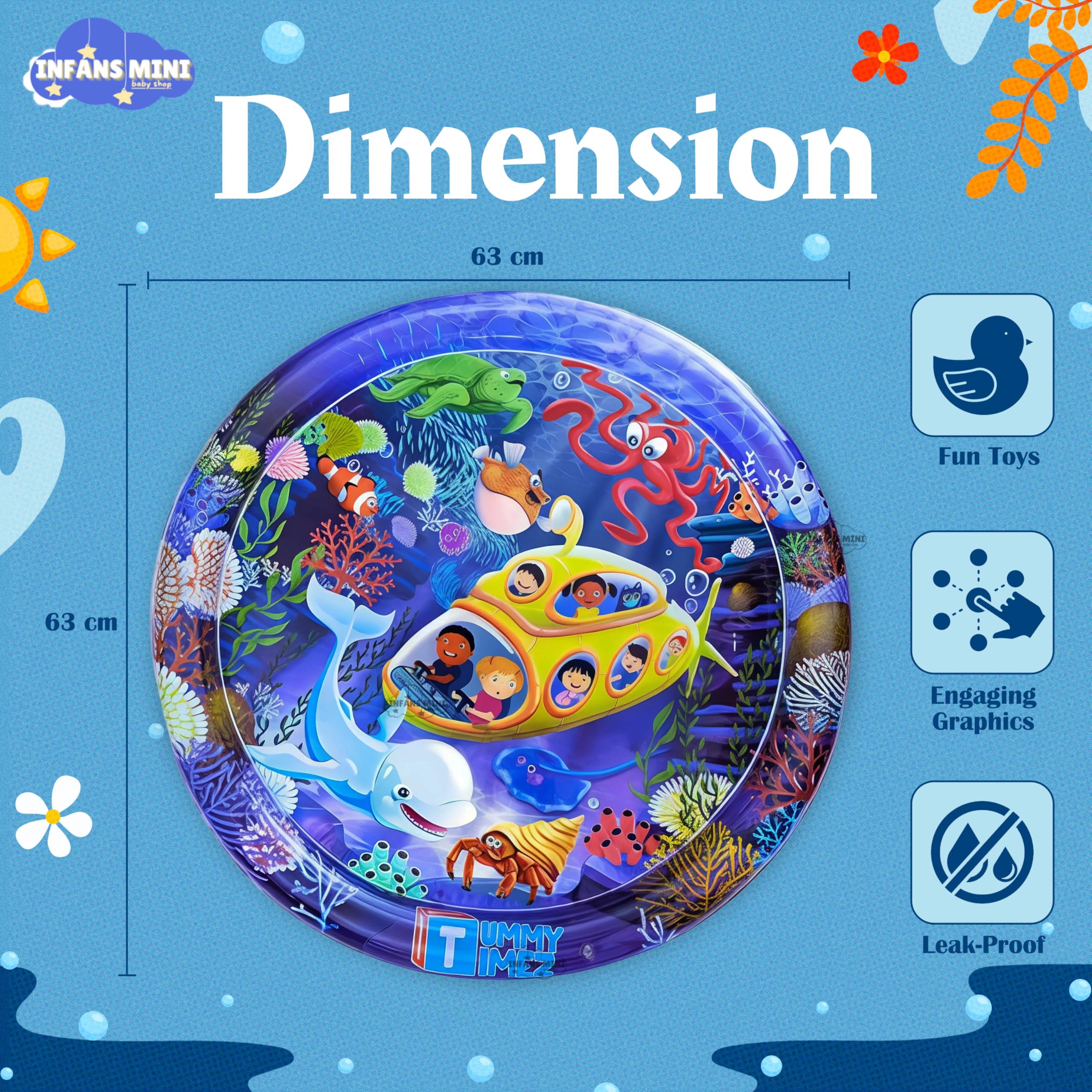 Infans Mini Water Mat for Babies to Play Tummy Time for Infants Stimulating Play for Kids, Interactive Promoting Sensory Development in an Enjoyable Water-Filled Environment 50 x 50 x 2.5 cm - Image 4 thumbnail
