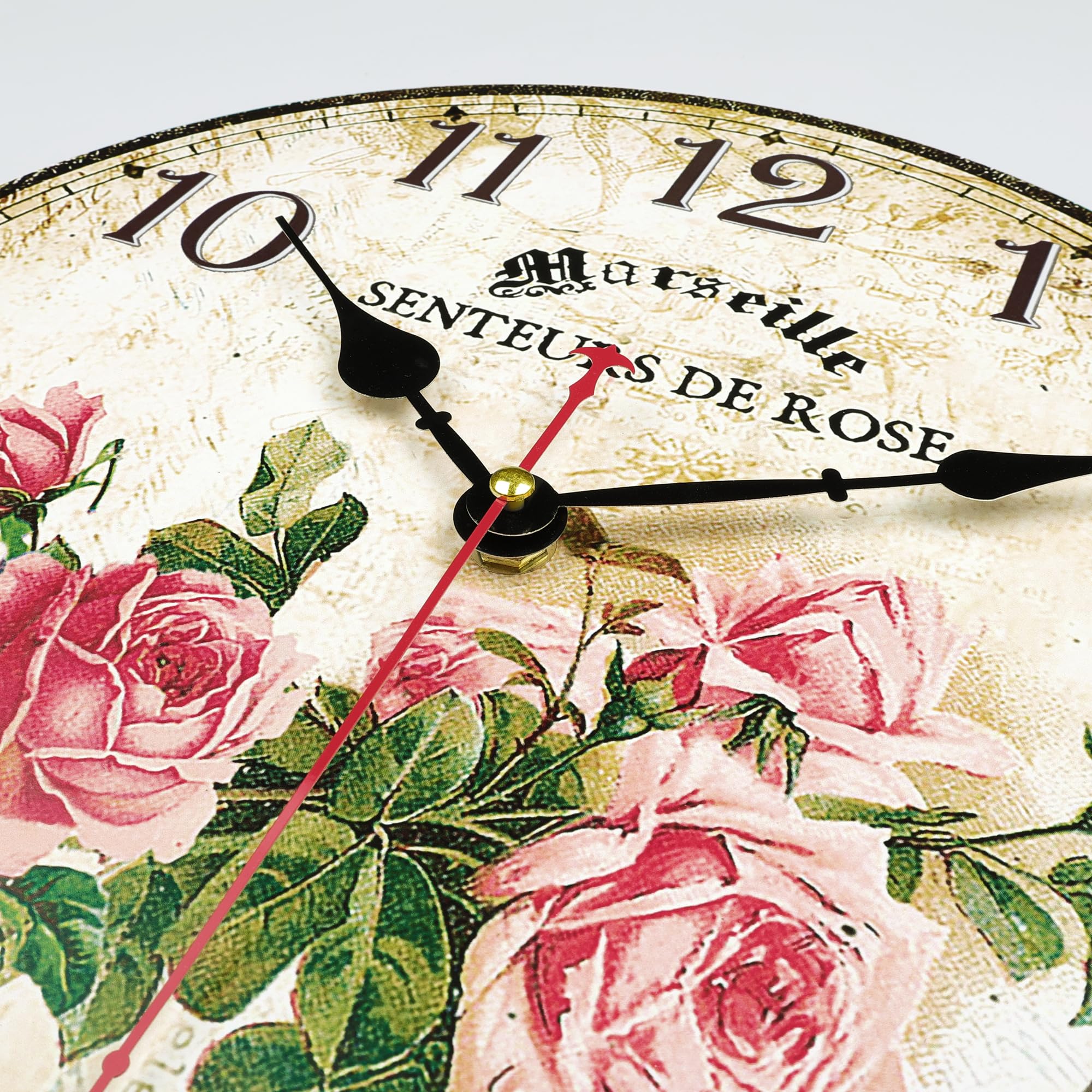 Lafocuse 30cm Orologio da Parete Rosa Silenzioso Vintage, Rustico Floreale Orologio Legno Shabby Chic, Retro Deco Senza Ticchettio per Soggiorno Camera da Letto Cucina Ufficio