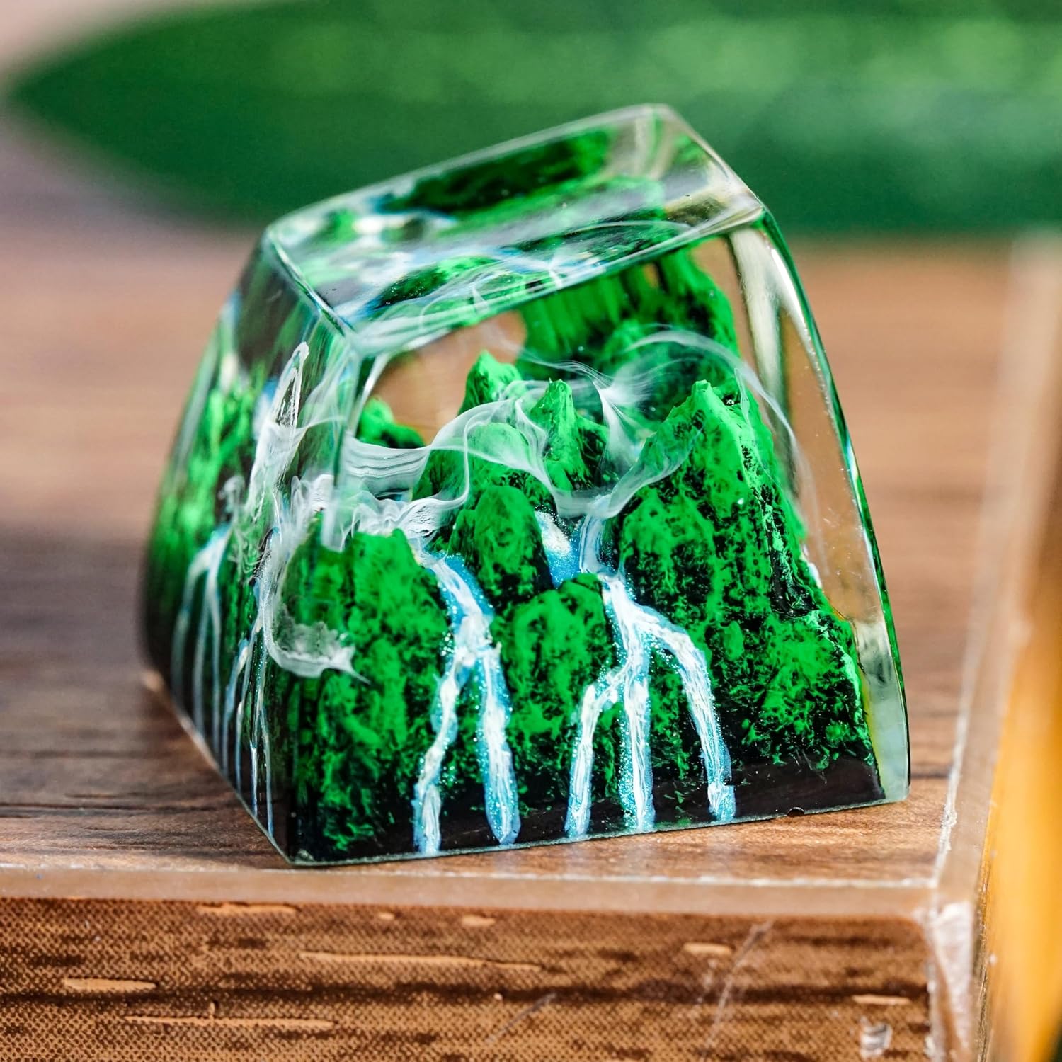 Mystery Mountain Forest Keycap with Waterfall Artisan Keycap Cute Key Caps Keyboard Keys Caps Custom Keycaps Resin Keycaps for Cherry MX Keyboard Customization Lovers Gift