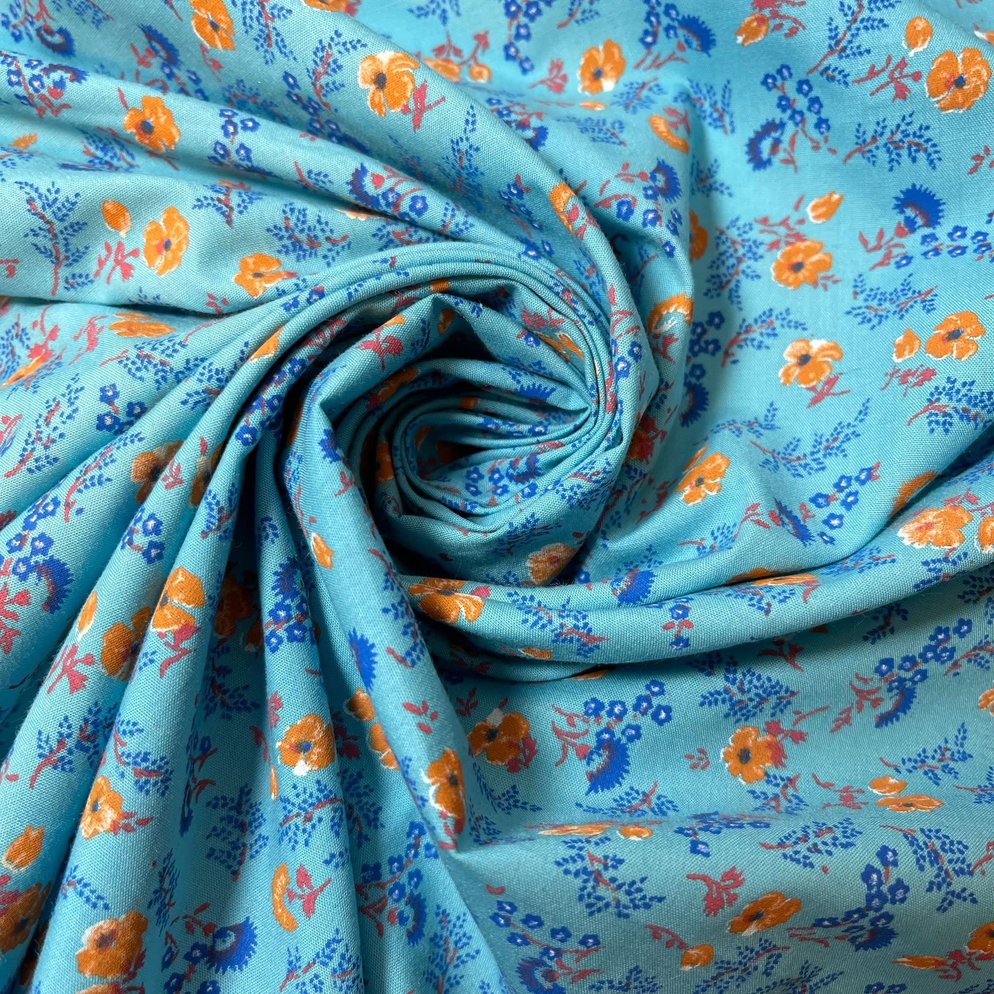 100% Cotton Poplin Printed Fabric – Vintage Floral, Ditsy, Animal, Polka, Stars | Soft & Lightweight Dress & Craft Material | 45" (112cm) Wide | Sold Per Meter (Pre-Cut Lengths) (Coral Reef Bloom) — image 1
