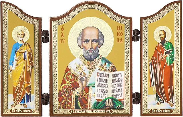 St. Nicholas Figurine: NKlaus 1450 Christian Icon Triptych with Archangels