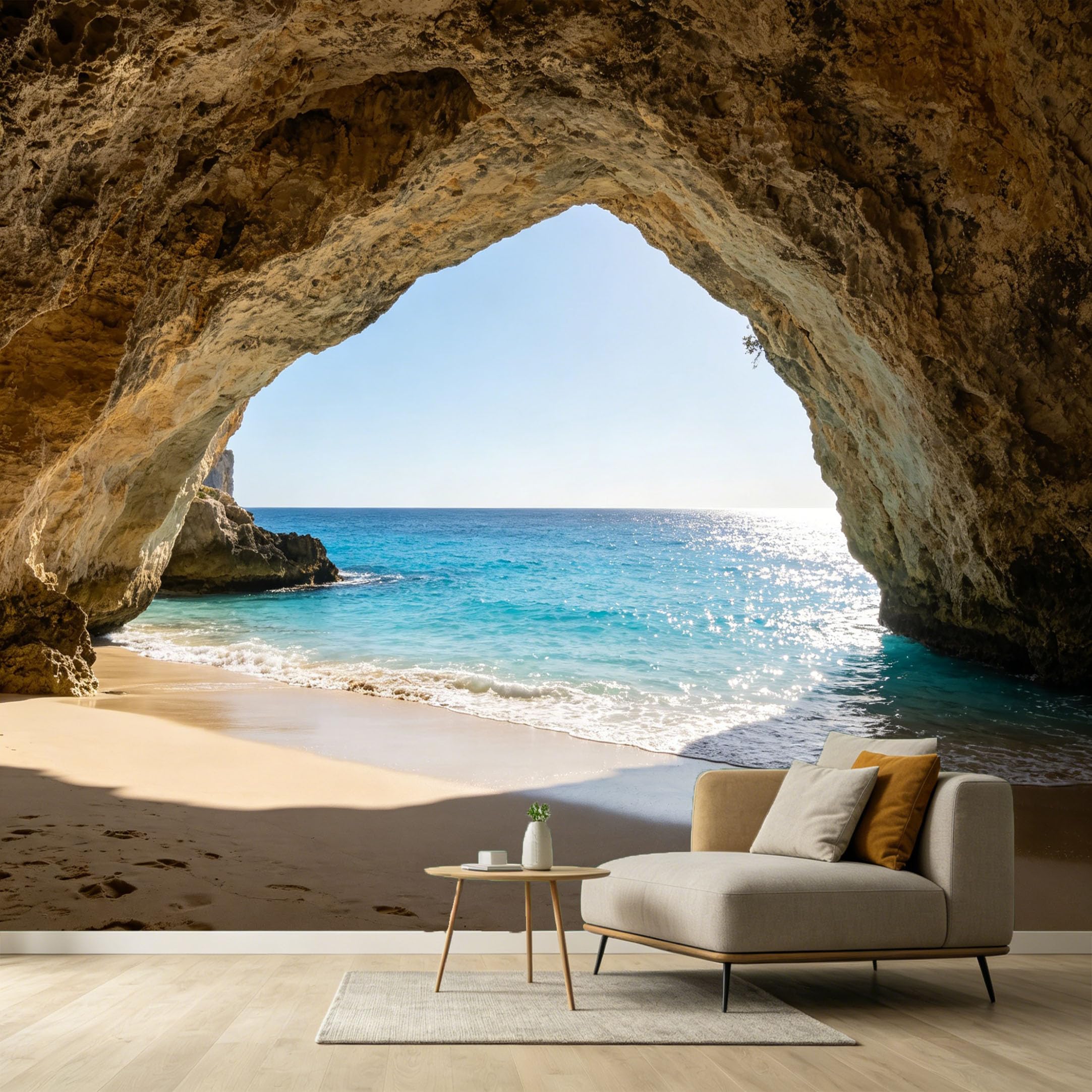Custom Size Wall Murals Coastal Ocean Marine 3D Trompe L'Oeil Sea Cave Sand Beach Tropical Sunlight SelfAdhesive Wall Fabric Removable Large Wallpaper for Photo Living Room