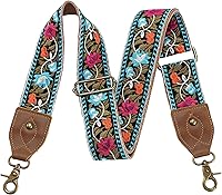 Nefelibata 2" Crazy Horse Leather Adjustable Purse Strap - Retro Jacquard Embroidery Crossbody Replacement Bag Strap