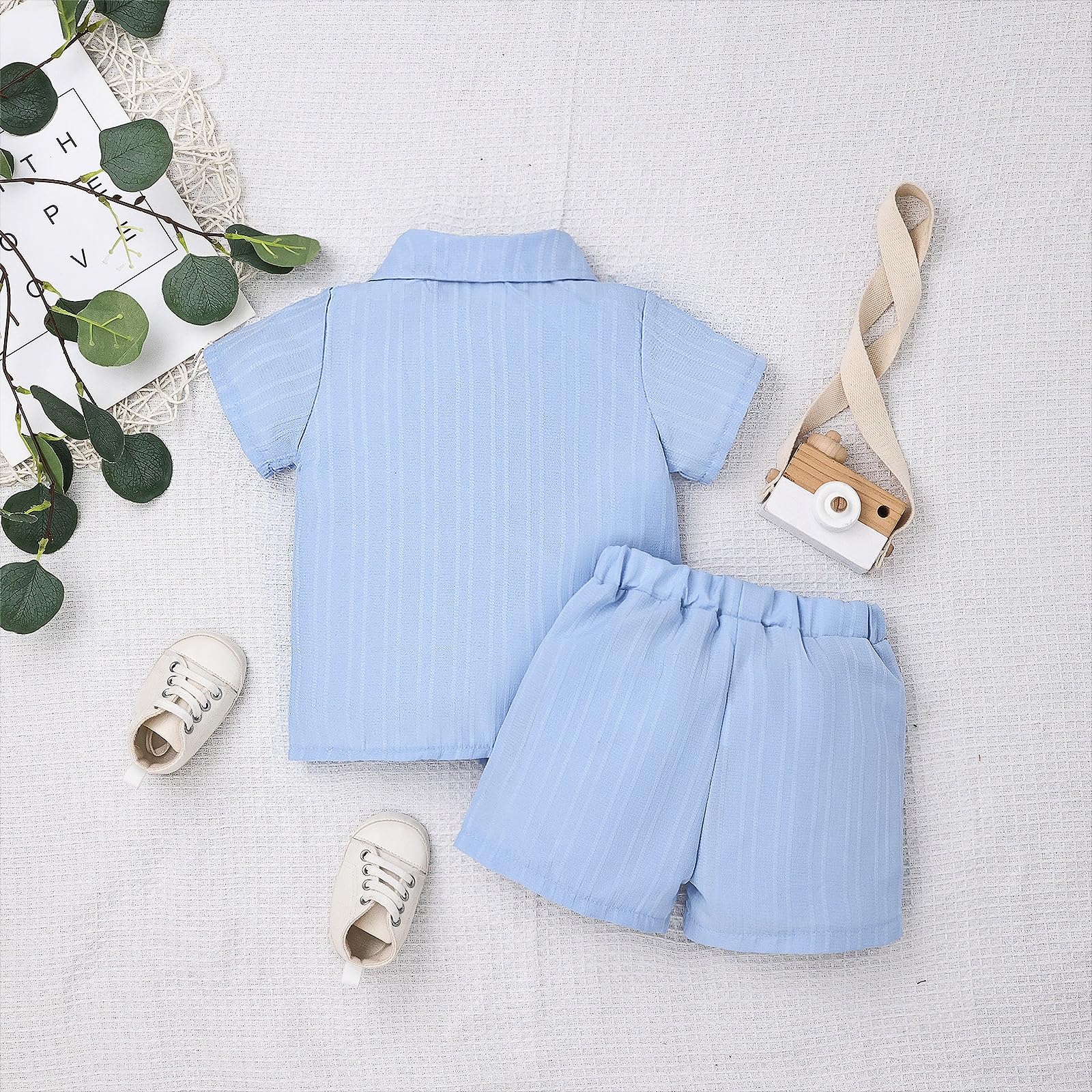 Ropa para bebés y niños pequeños, camiseta acanalada con botones y pantalones cortos con bolsillo, conjunto de 2 piezas de 12 meses a 5T sin camiseta