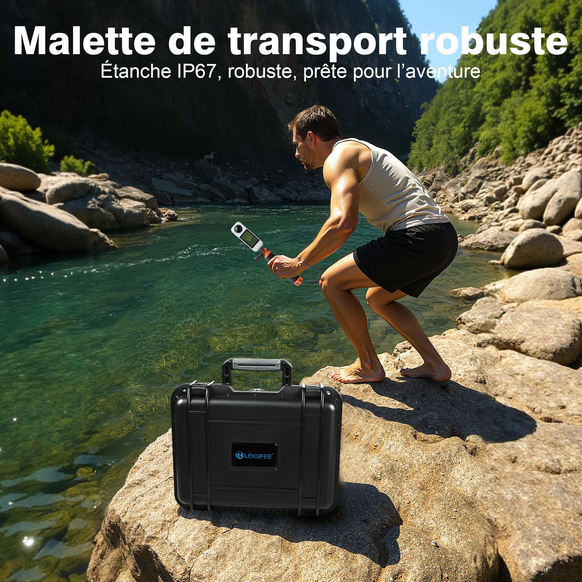 LEKUFEE Étui Rigide Étanche de Voyage pour Caméra d’Action Insta360 X5, Insta360 X4 Air, Insta360 X4, Insta360 X3, 4 Batteries, Émetteur Mic Air et Autres Accessoires (Étui Seulement)