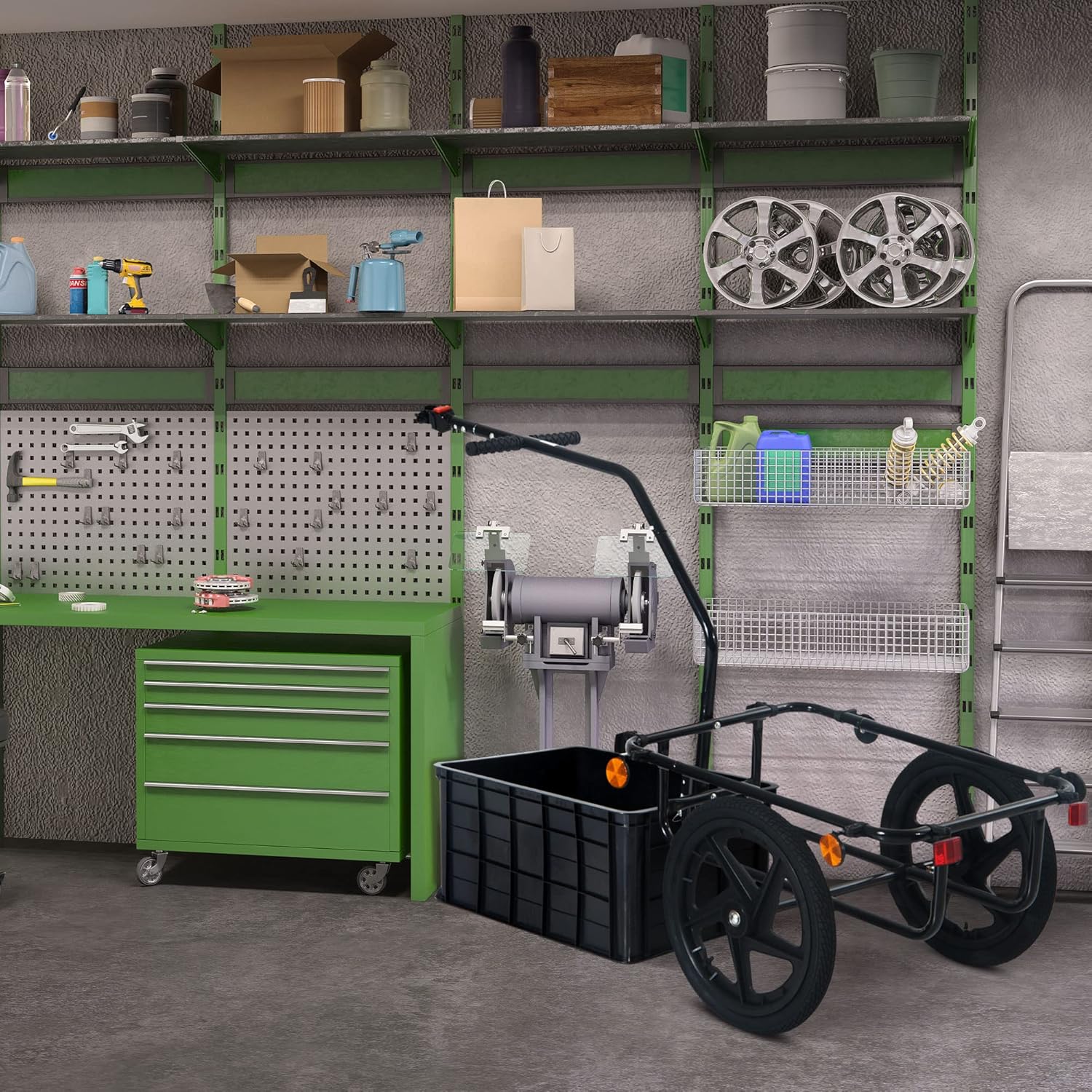 Heavy-Duty Bike Cargo Trailer with Removable Cargo Box & Waterproof Cover - 16" Wheels, 88 lbs Capacity, Universal Bicycle Hitch