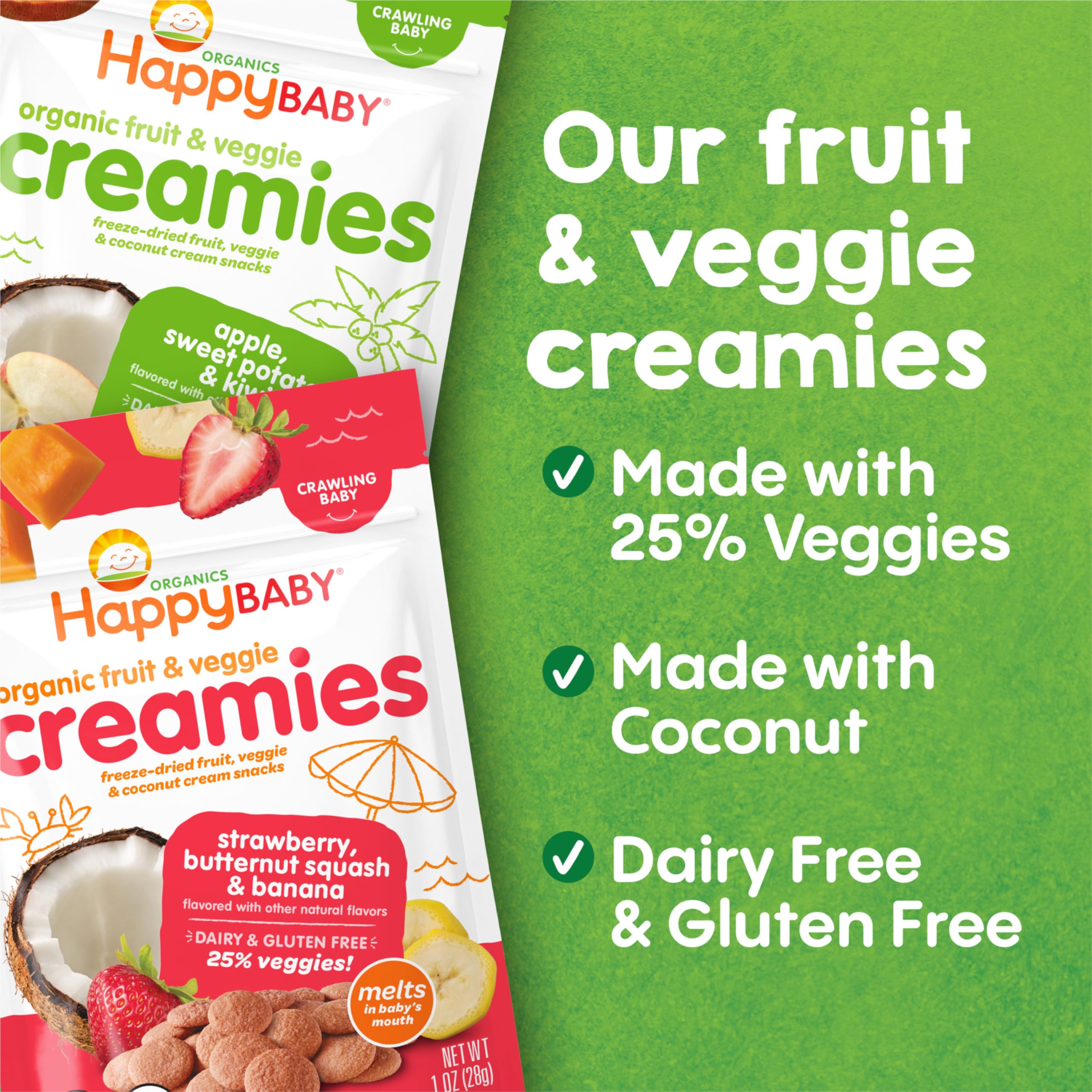 Happy Baby Organic Creamies Freeze-Dried Fruit, Veggie, & Coconut
