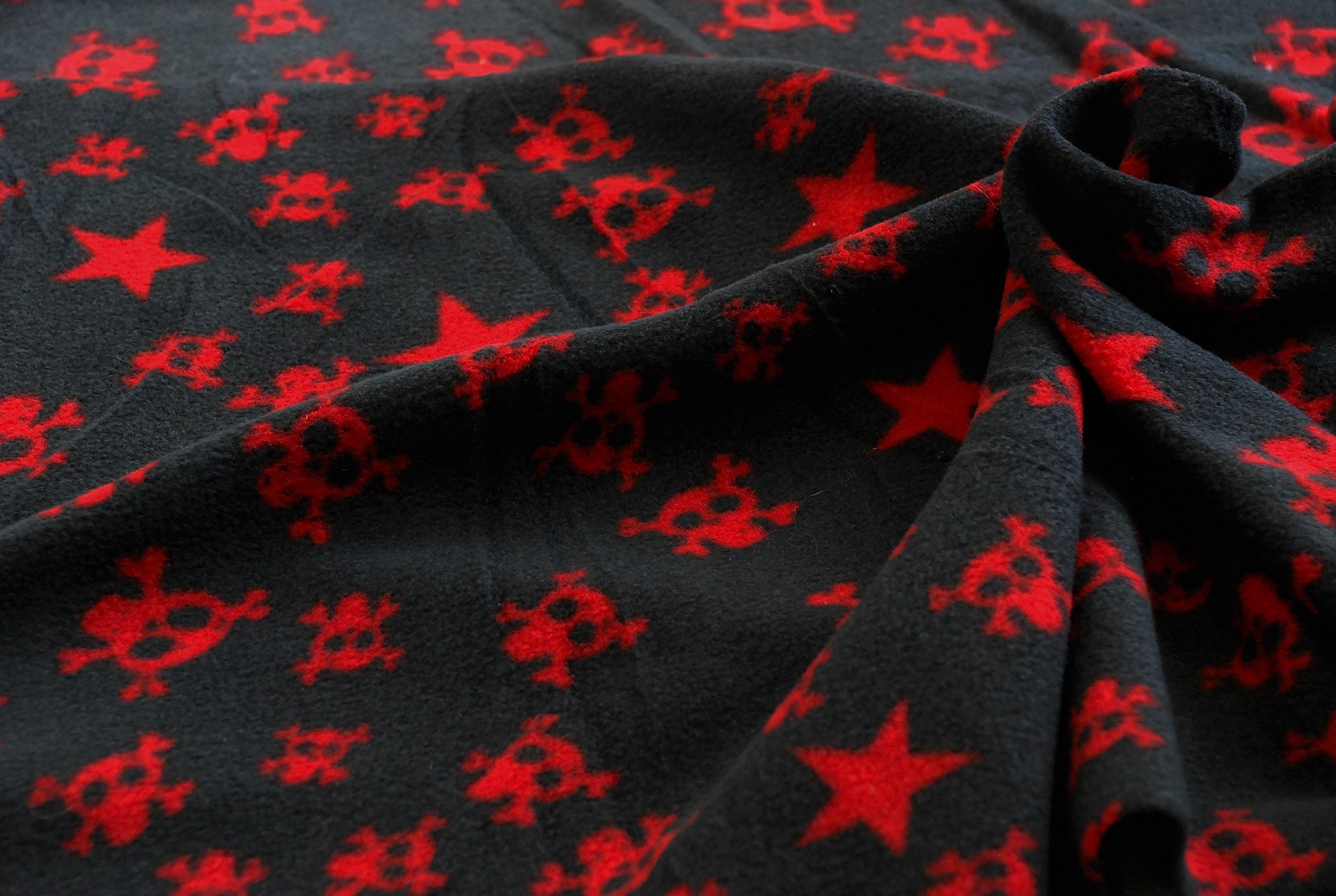 CRS VENDOR LTD. Quality Printed Anti Pil Polar Fleece Fabric Material - Black/RED Star & Skull