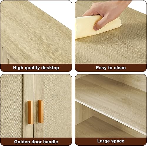 Miniatura 5 de Rophefx Armario de bufé aparador, armario de almacenamiento de cocina de 2 niveles con puertas decoradas de tela, gabinete de madera de 2 puertas