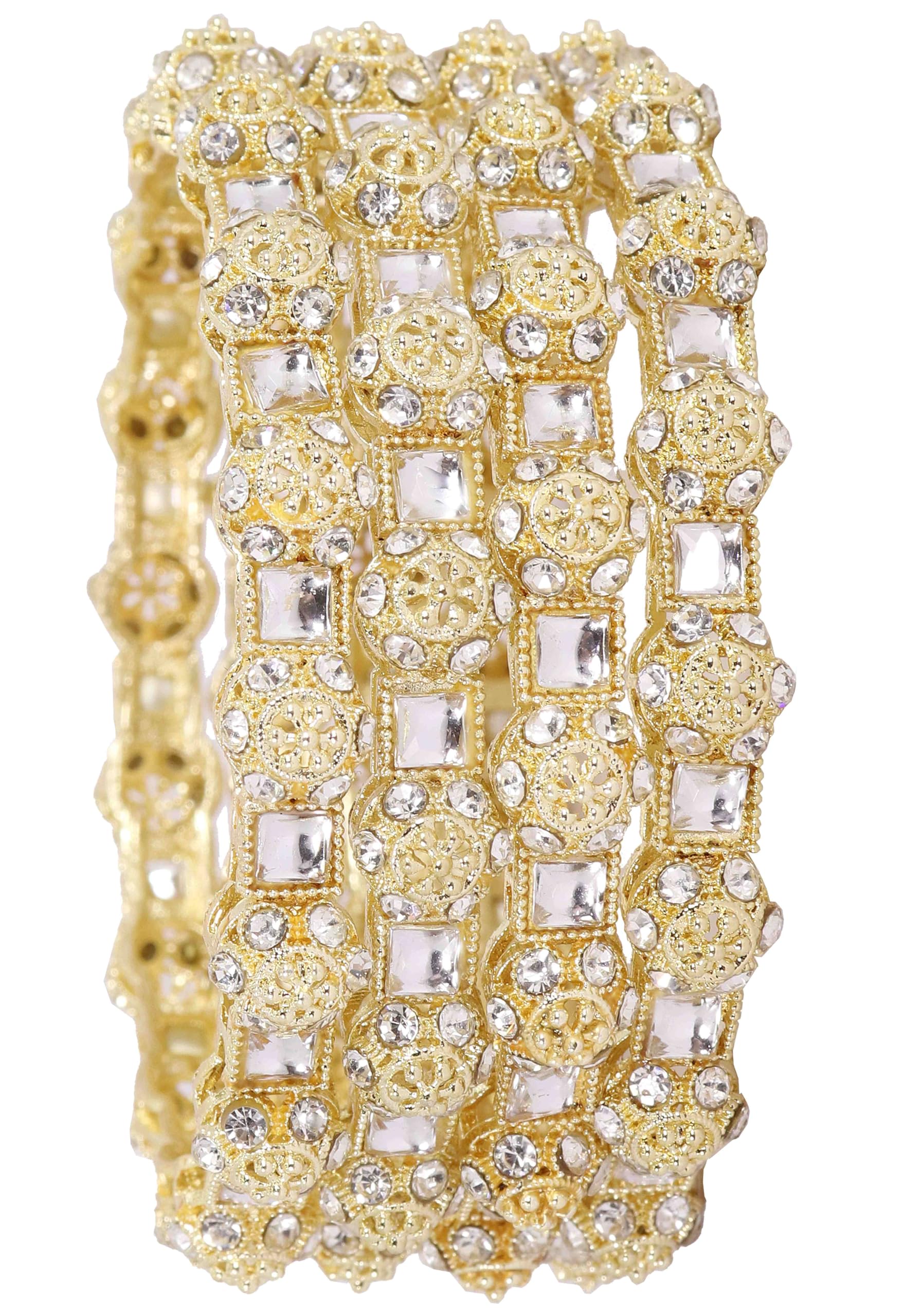 NMII Traditional Alloy Metal with Zircon Gemstone & Kundan Stone Bangles Set For Women & Girls | Bangles Set of 4 | American Diamond Bangles | Fancy Bangles | Diamond Bangles-(NAB83-Gold-2.8) (B0D37ZV82Y) Amazon Price History, Amazon Price Tracker