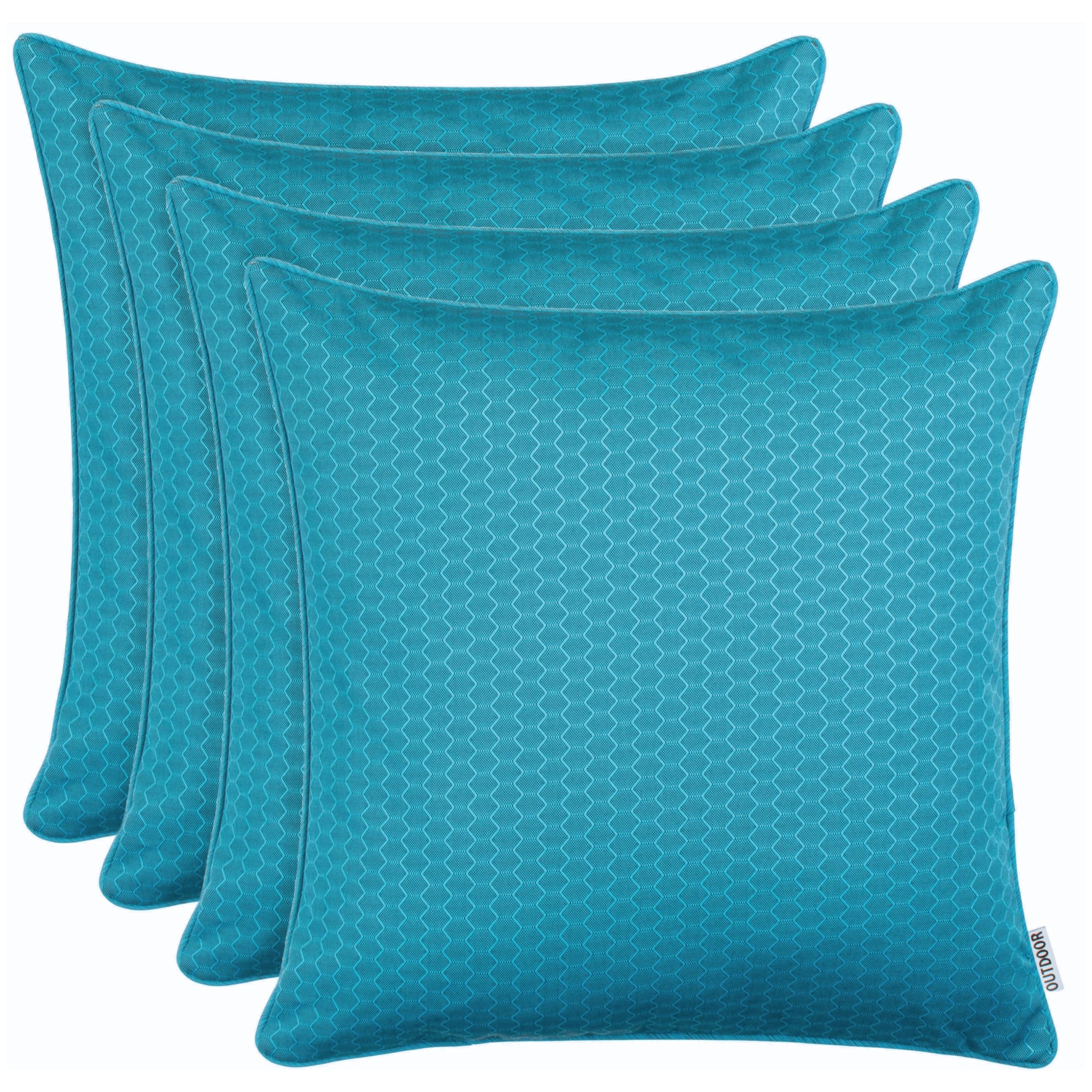 Brandsseller Lot de 4 Coussins d’extérieur 45 x 45 cm Imperméables avec Passepoil Structure alvéolaire Bleu Aqua