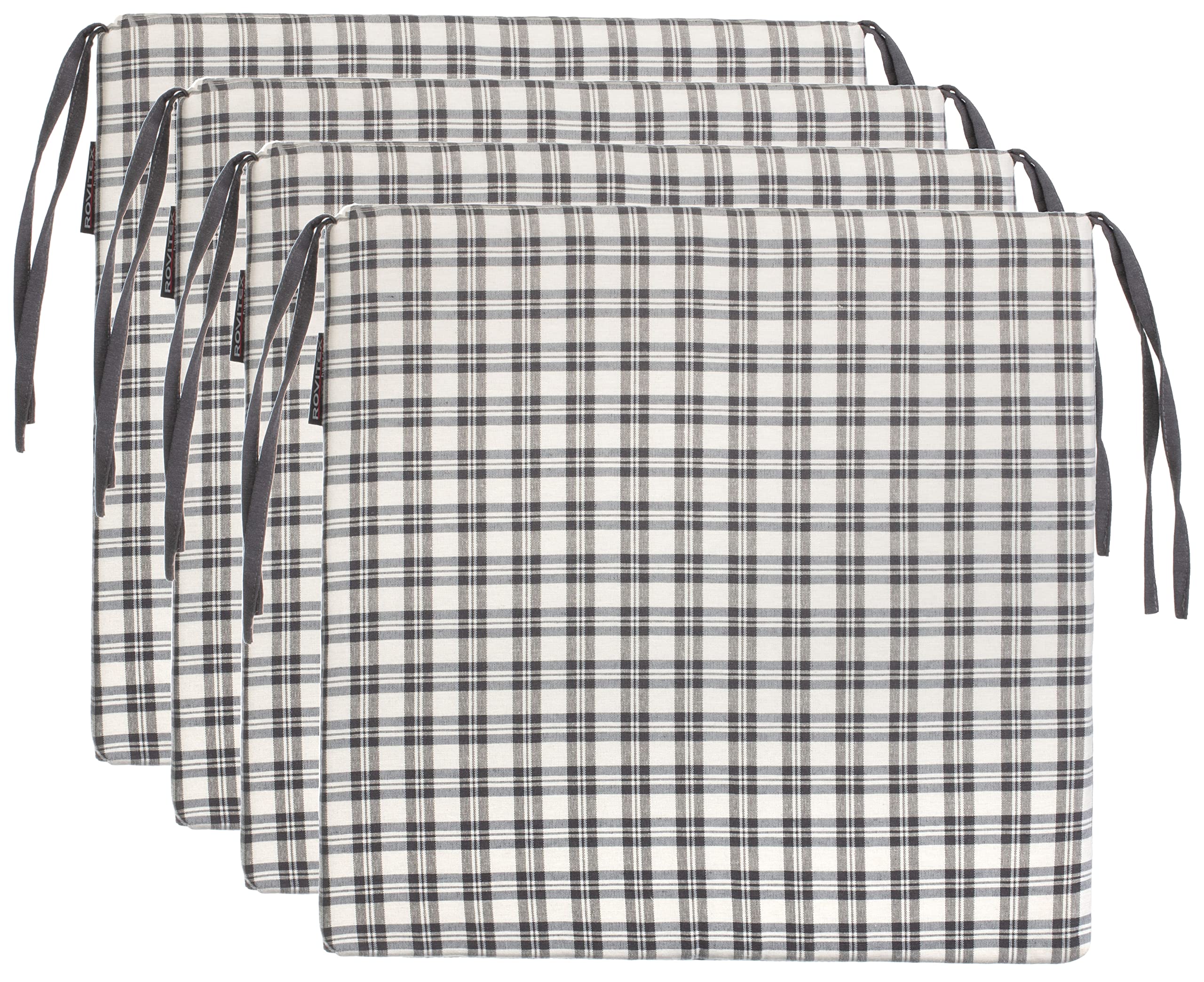 Coussin de chaise anti-glisse lot de 4 pour soulager les assises dures gris à carreaux