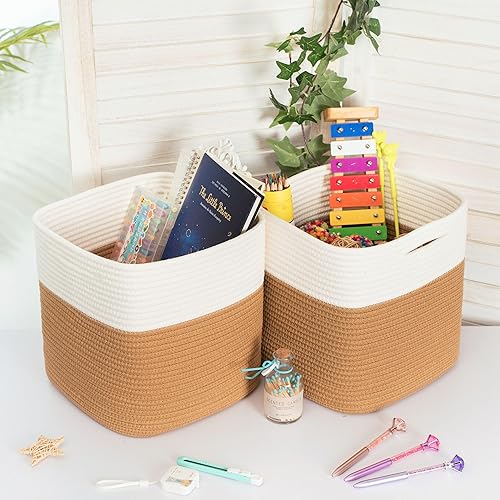 Miniatura 3 de MINTWOOD Design Paquete de 3 cubos de almacenamiento de 11 x 11 pulgadas, organizador de cubos de almacenamiento tejidos, organizador de armario,