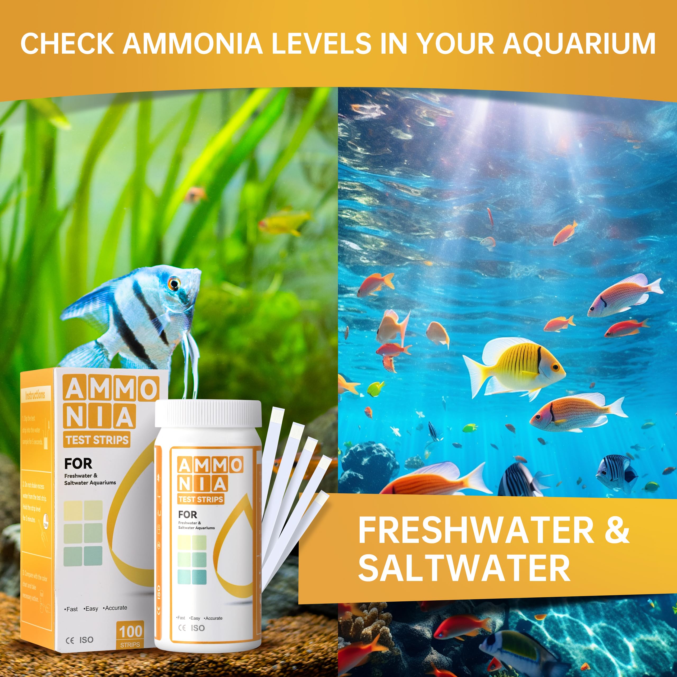 AAwipes Ammonia Test Strips for Fish Tank Aquarium Test Strips Aquarium Water Test Kit Freshwater Fish Tank (100) - Image 3
