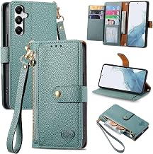Zipper Wallet Case for Samsung Galaxy S25 5G Phone Case with Purse Card Holders RFID Blocking Leather Flip Case Book Cover Wrist Strap Women - Green