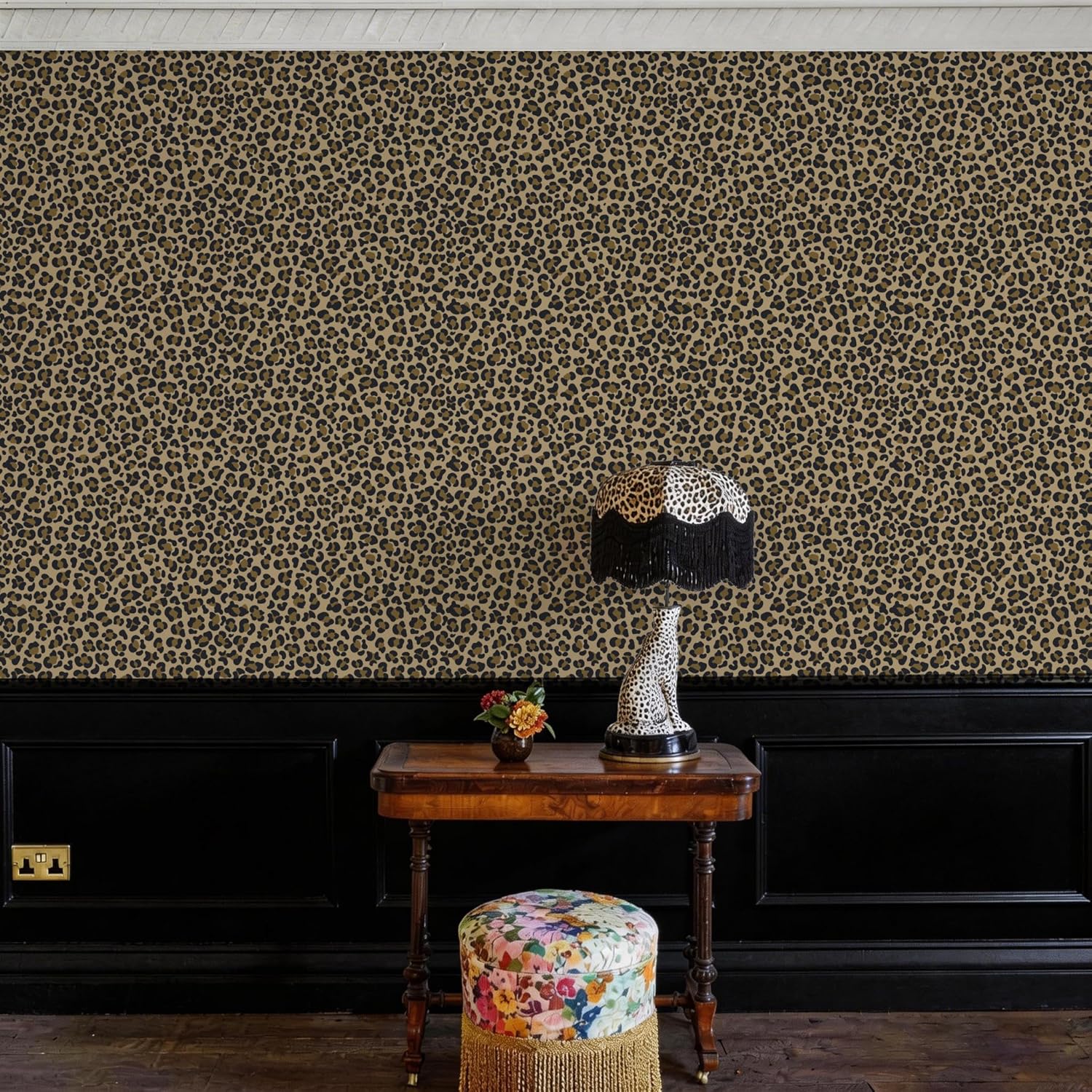 Leopard Peel and Stick Wallpaper,17.3" x 393.7" Brown Cheetah Print Wallpaper Waterproof Removable Self Adhesive Wall Paper Funky Cheetah Contact Paper for Living Room Bedroom Bathroom