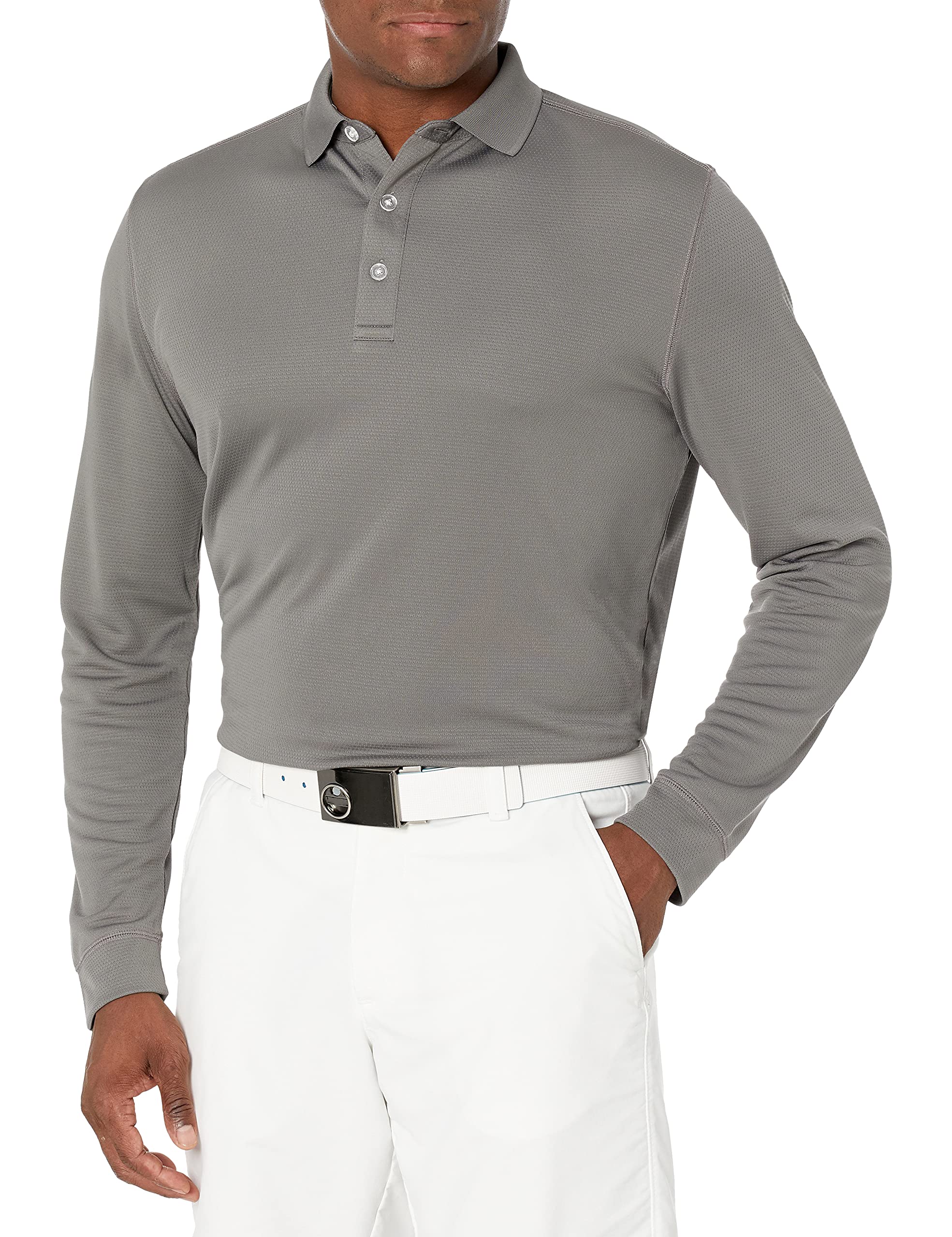 Callaway Men’s Long Sleeve Core Performance Polo, Opti-Dri Technology, Sun Protection, Golf Polo Shirts for Men, Smoked Pearl, 3XL