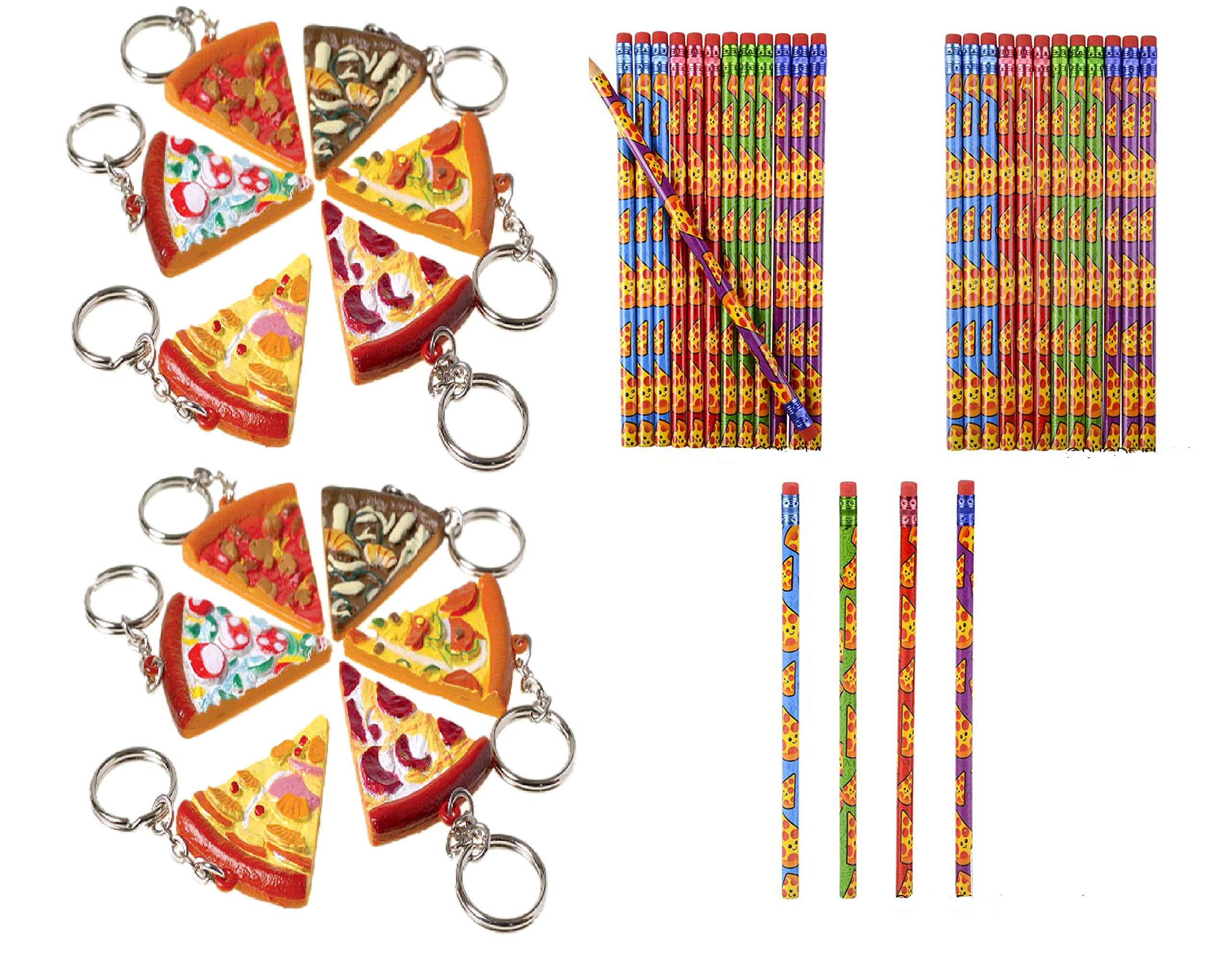 36 Fun Pizza Party Favors ~ 1 Dozen (12) Fun Pizza Party Key Chains & 2 Dozen (24) Pizza Party Pencils ~ Favors ~ Goody Bags ~ Giveaways ~ Classroom Prizes ~ Pie ~ Slice ~ Fast Food