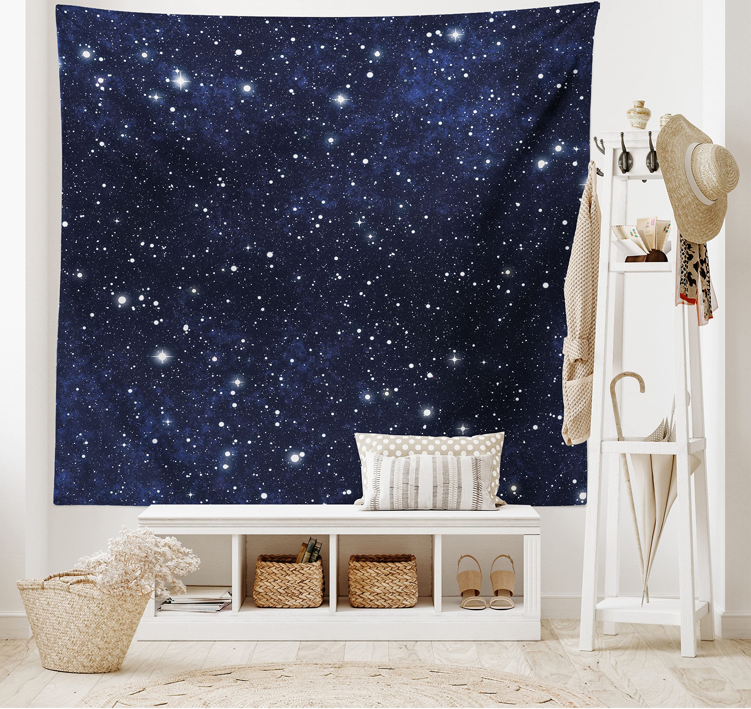 Ambesonne Night Tapestry, Composition with Dots Night Sky Theme Abstract Style Arrangement Cosmos Concept, Wide Wall Hanging for Bedroom Living Room Dorm, 80