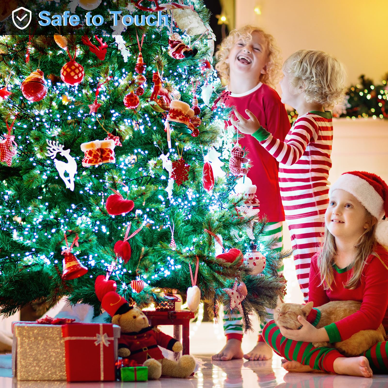 BSGlobal Guirnalda de luces de racimo de batería, paquete de 2 unidades de 20 pies, 400 luces LED con temporizador, 8 modos, petardo, luces de Navidad al aire libre, impermeables, para decoración del