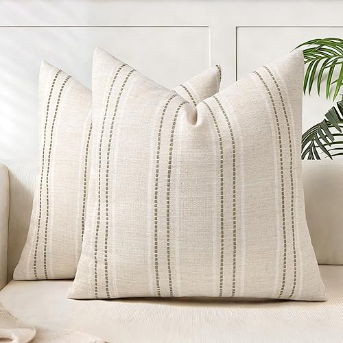 AELS 18x18 Decorative Farmhouse Linen Blend Throw Pillow Covers, Boho