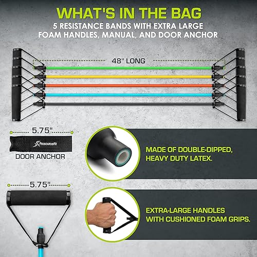 Miniatura 2 de ProsourceFit Bandas de resistencia apilables con anclaje de puerta y tabla de ejercicios, ejercicios de cuerpo completo y entrenamientos en casa