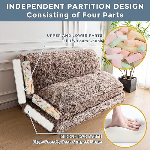 Miniatura 7 de MAXYOYO Puf Cama de suelo, sofá de piel sintética para adultos, sofá plegable de pared con relleno de espuma, colchón de suelo de tamaño