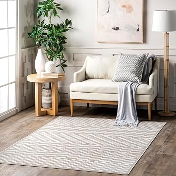 Nuloom SpinClean Nikita Beige/Ivory, 2 x 3, Geometric, Soft and Cozy, High Traffic, Stain Resistant, Easy Clean, Durable, Machine Washable Area Rug for Bedroom, Living Room, Dining, Entryway