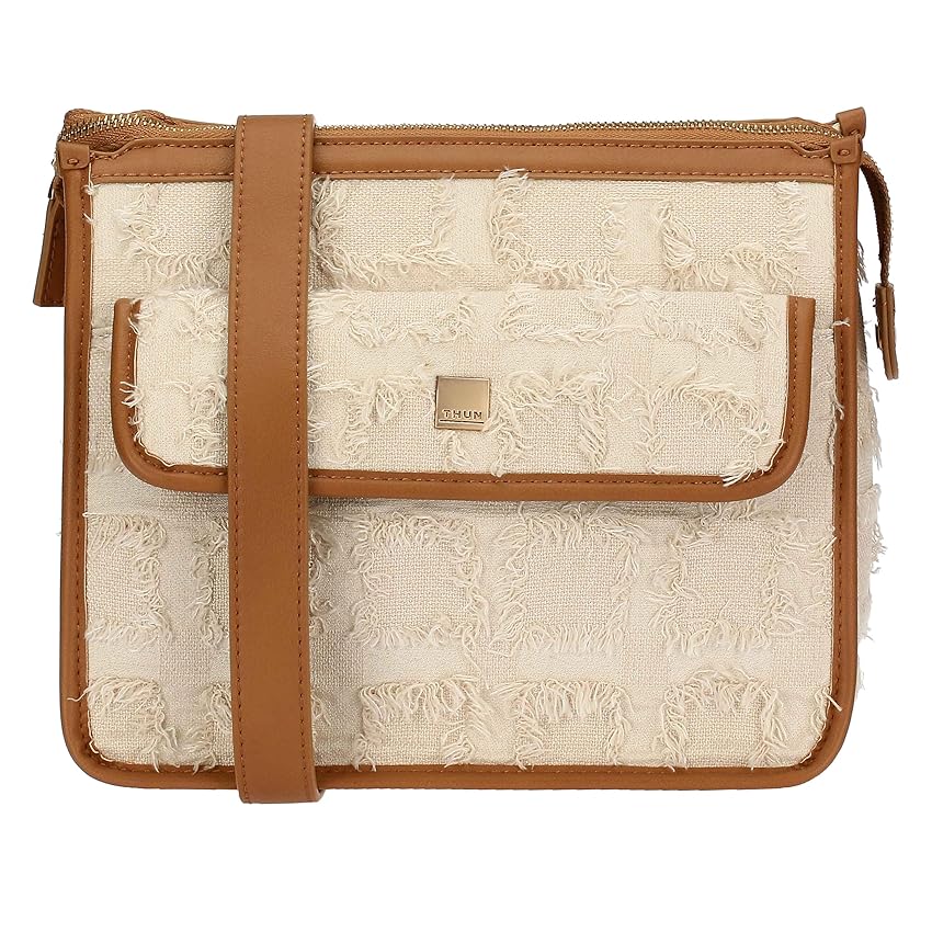 THUN - Borsa tracolla in tessuto ed ecopelle - Esterni: 100% Poliestere, Rifiniture: 100% Poliestere con rivestimento in PU, Metallo - Collezione Sempre con Me - 26 x 13 x 22 cm