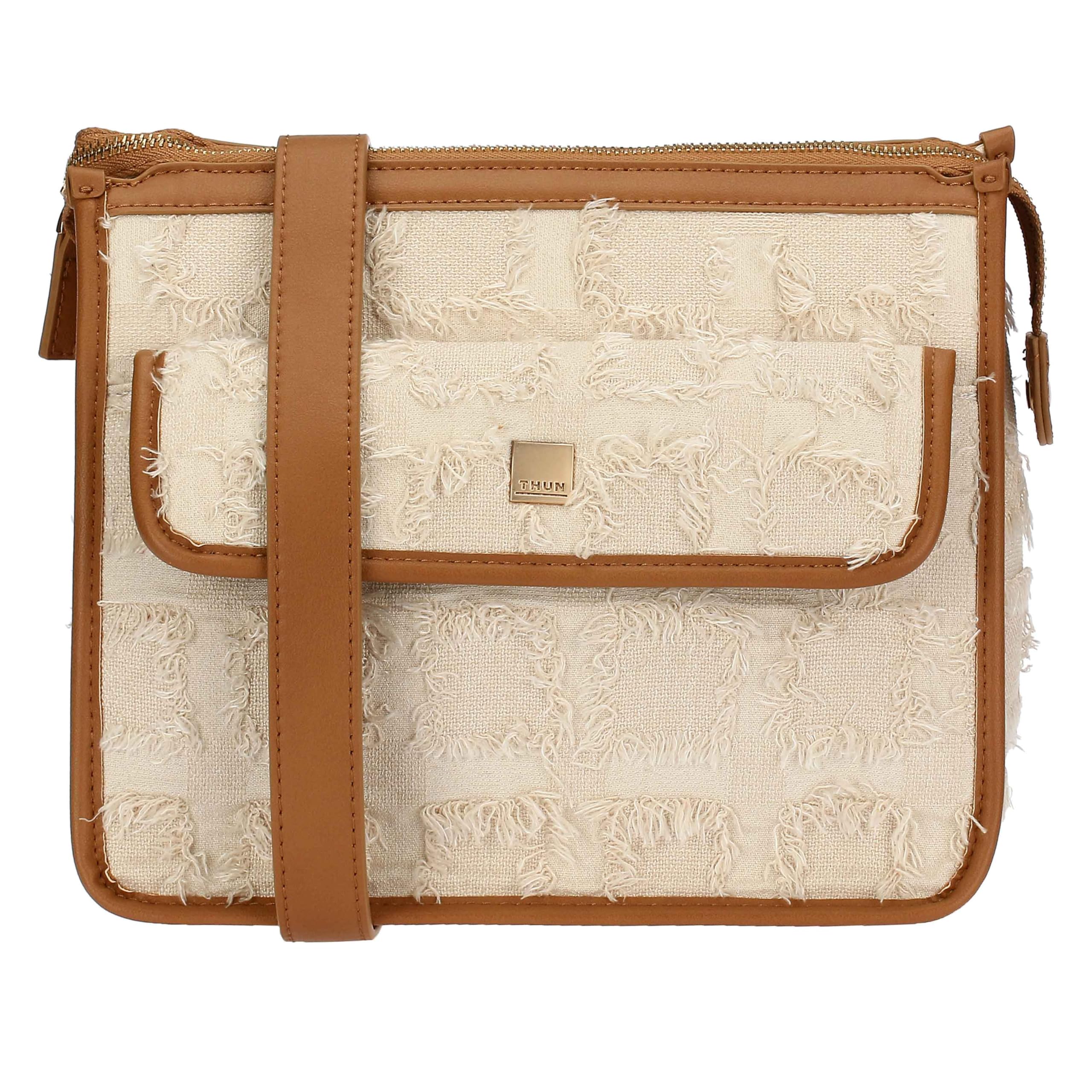 THUN - Borsa tracolla in tessuto ed ecopelle - Esterni: 100% Poliestere, Rifiniture: 100% Poliestere con rivestimento in PU, Metallo - Collezione Sempre con Me - 26 x 13 x 22 cm