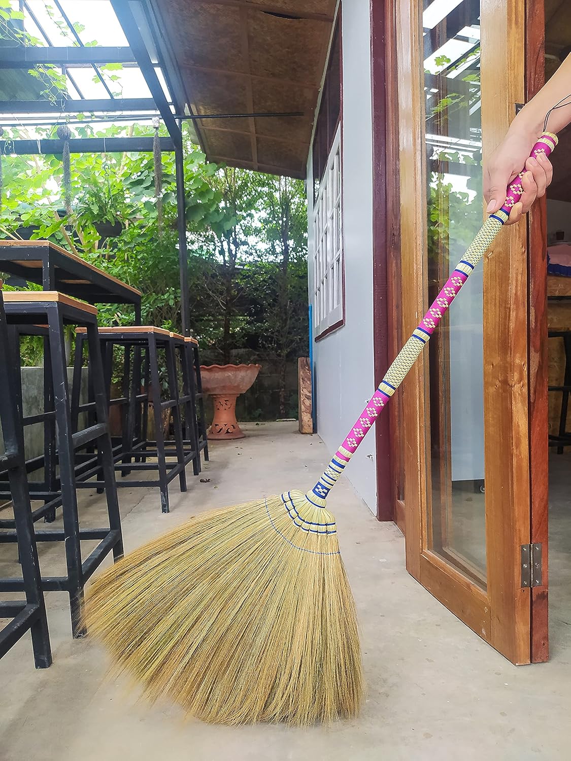 40 inch Tall of Asian Broom for Cleaning Tile Floor,Soft bristles,Long Handle Hand Grip The Reed Tree with Grass, Design for Sweeper Garbage Dust,Vintage Broom,Durable Indoor & Outdoor
