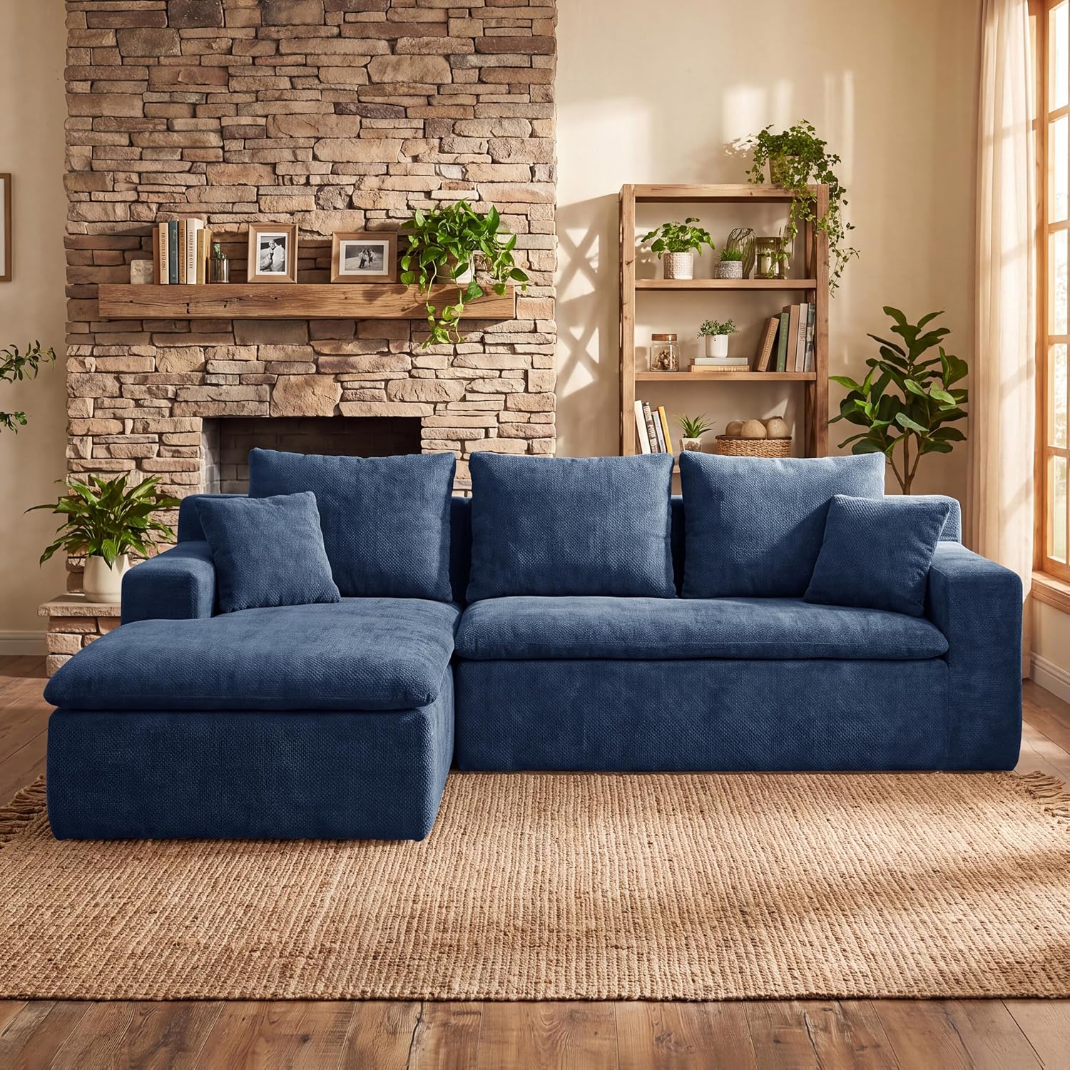Boneless Cloud Sectional Sofa, L‑Shaped Chenille Deep Seat Modular Couch with Chaise Lounge, No Assembly Required for Living Room
