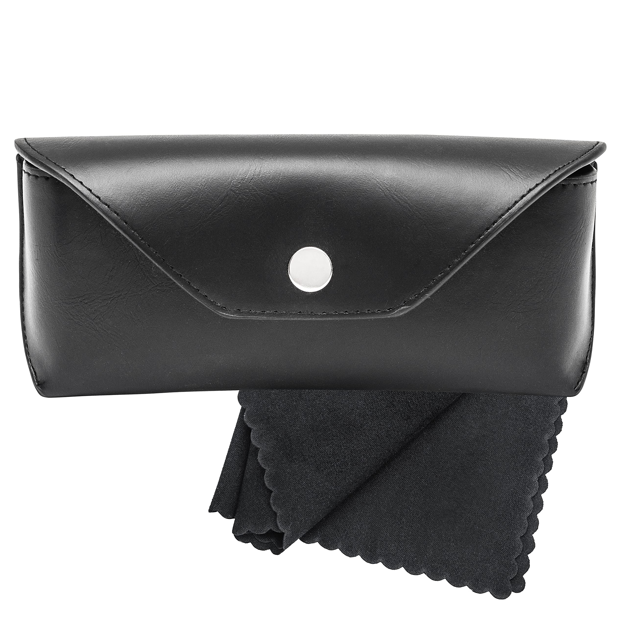 Noble Pack Unisex Black Large Pu Leather Glasses Case Holder With Microfiber Cleaning Cloth - Premium Eye Glass Carry Case For Protection - Perfect For Eyeglasses And Sunglasses (Black)