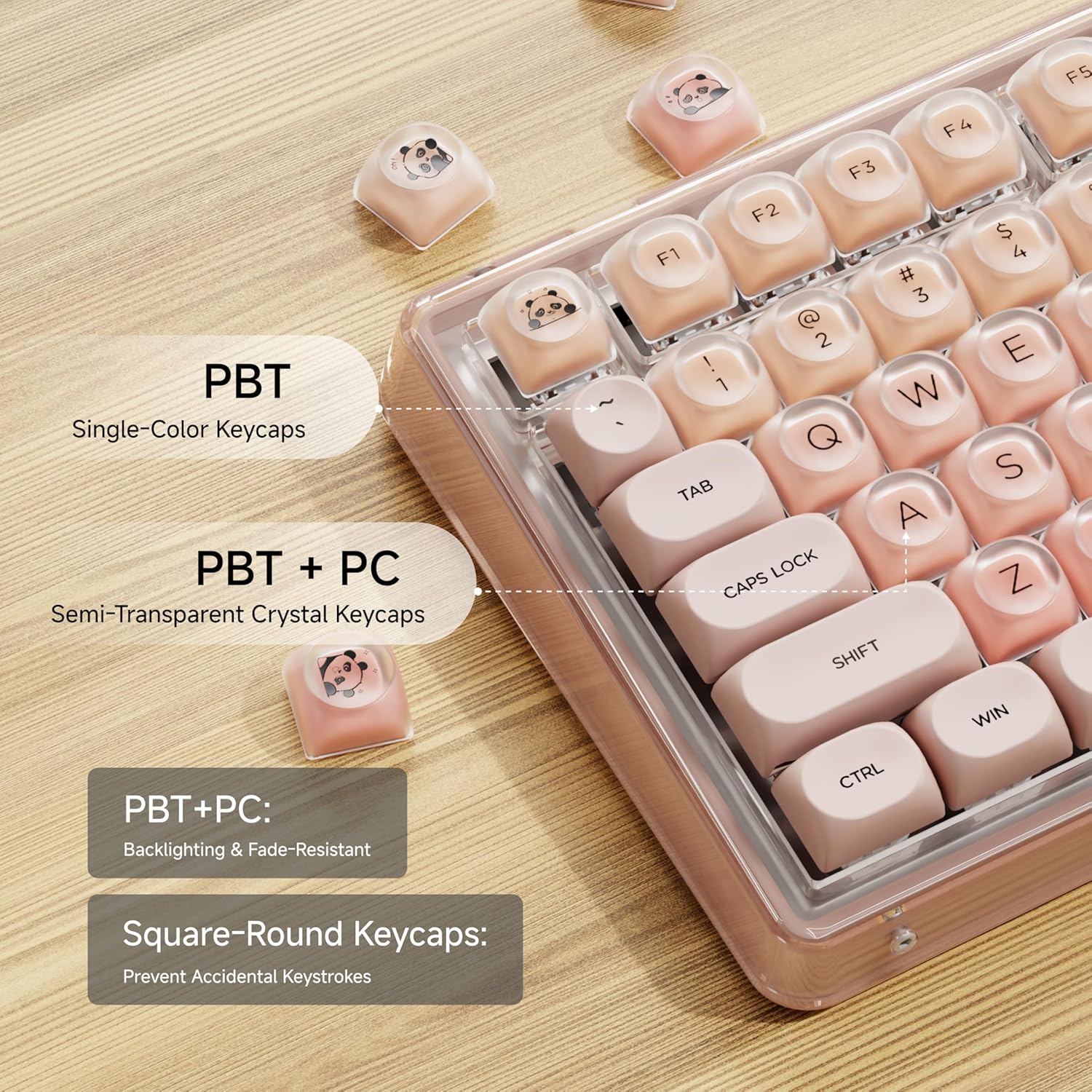 SEUNKWANG EWEADN Foundation PBT Keycaps, Jelly MOA Profile Keycap, 132 Keys Cute Custom Keycaps for Mechanical Keyboard with Cherry/Gateron MX Switches-Pink