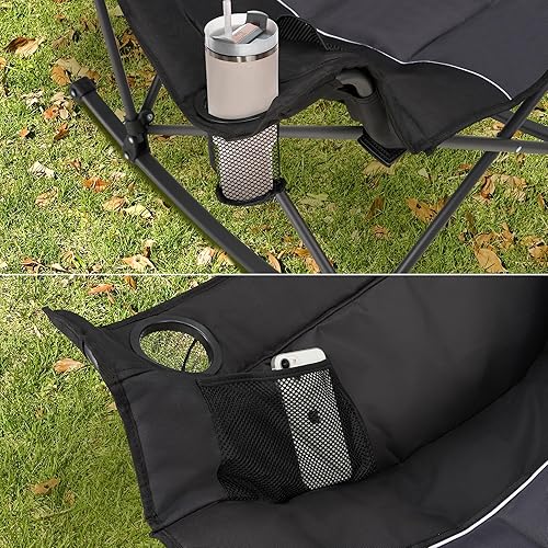Miniatura 8 de Silla mecedora de gran tamaño con reposacabezas y soporte para tazas, capacidad de 400 libras, tela Oxford 600D, silla mecedora portátil fácil de
