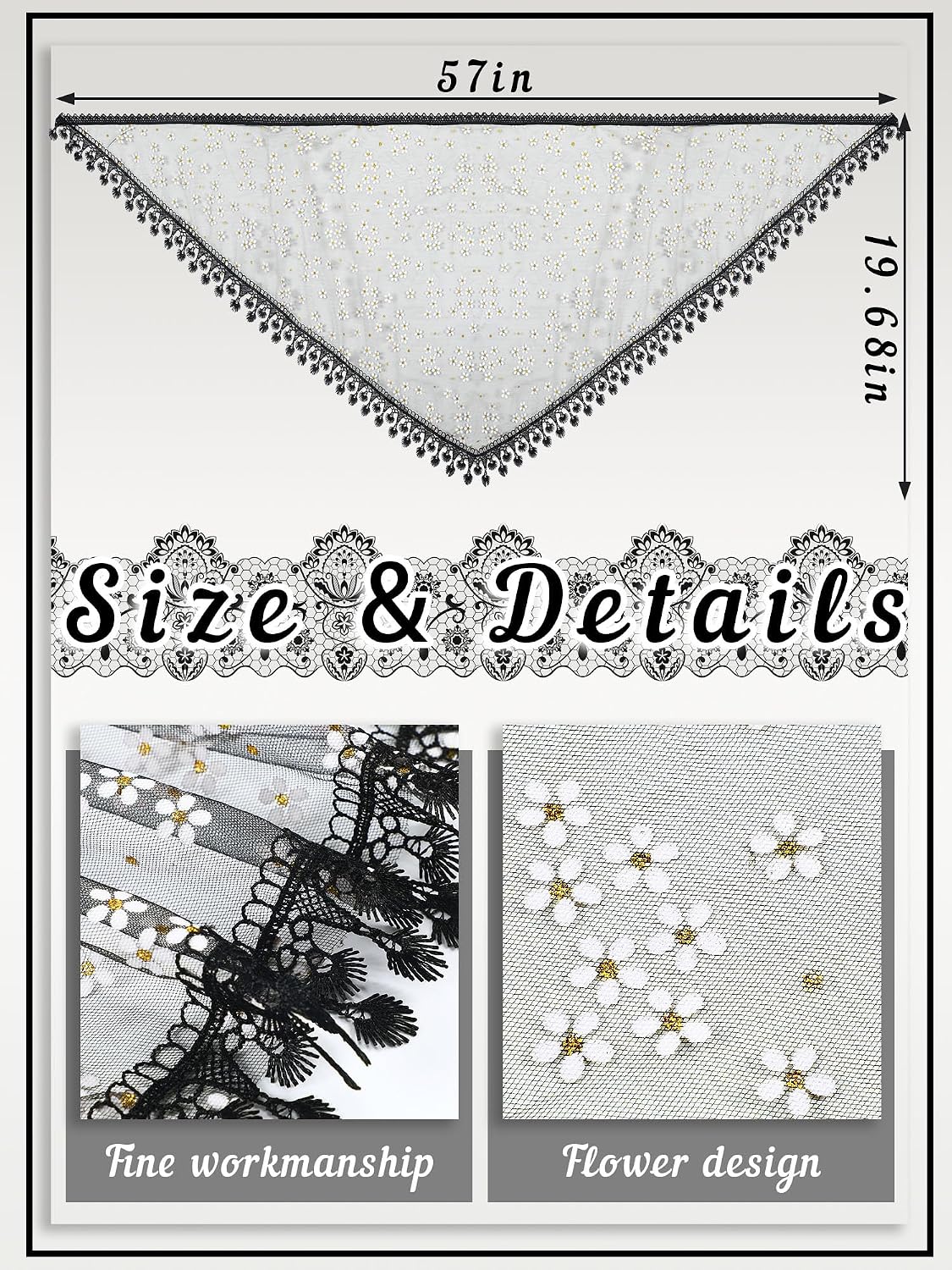 Boao 2 Pieces Floral Lace Veils Head Covering Latin Mass Mantilla Veils Short Scarf for Bridal Women