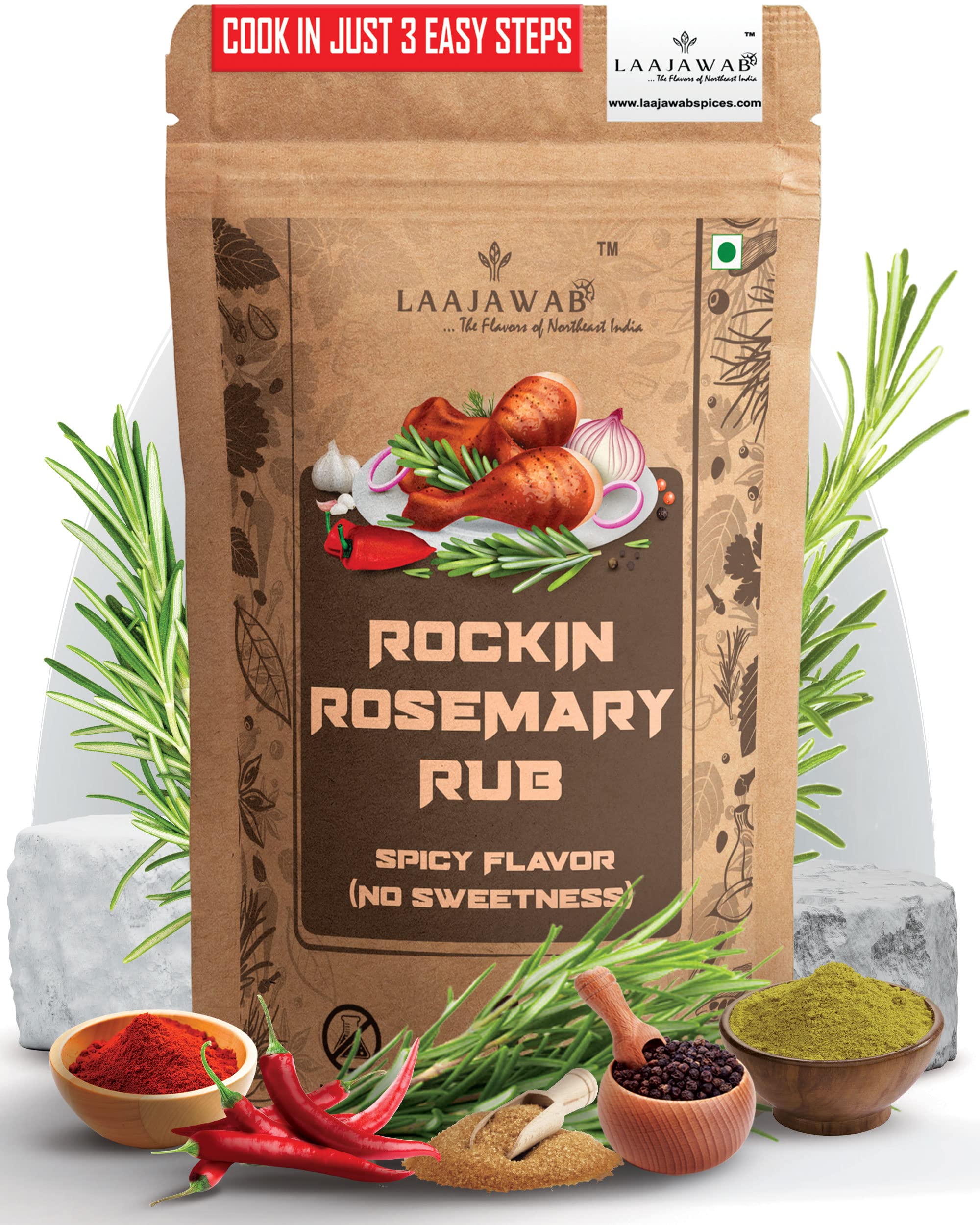 Laajawab Indias First All-in-One Natural Marinade for Easy Cooking | Robust Blend of Rosemary, Red Chili, Garlic, Onion & Pepper for Chicken, Pork & Mutton | For Fry/BBQ/Grill/Tandoori/Gravy, 130g (B0BWW491K8) Amazon Price History, Amazon Price Tracker