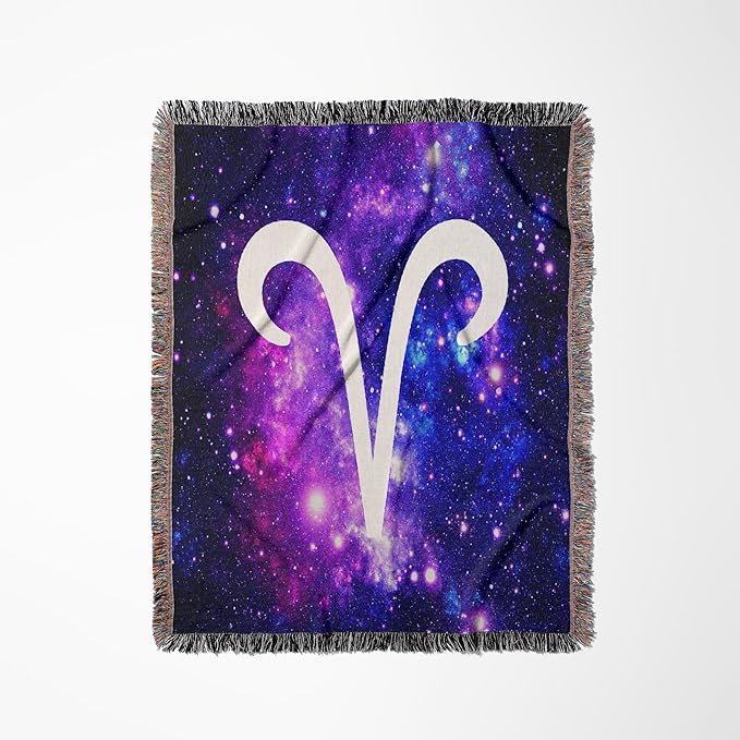 3dRose Aries Symbol on Purple Space Background - Arian Horoscope Star Sign Woven Blanket
