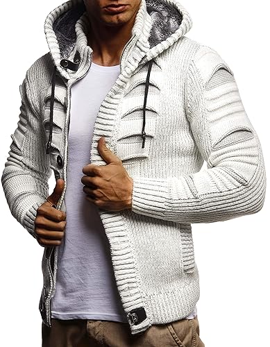 Leif Nelson Giacca Uomo in Maglia con Cappuccio Cardigan LN-5605